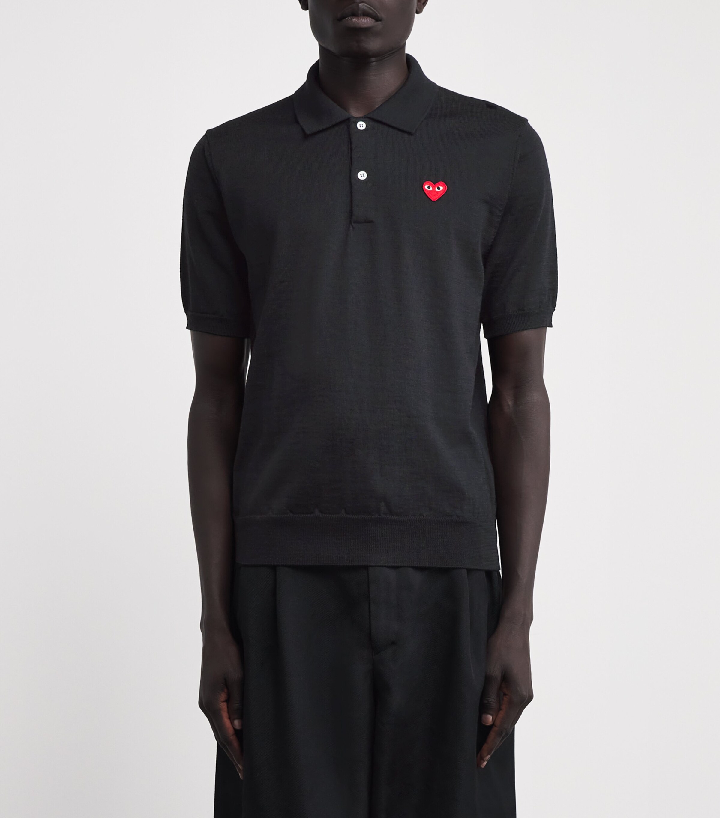 Comme Des Garçons Play Mens Wool Heart Logo Polo Shirt Black Image 3