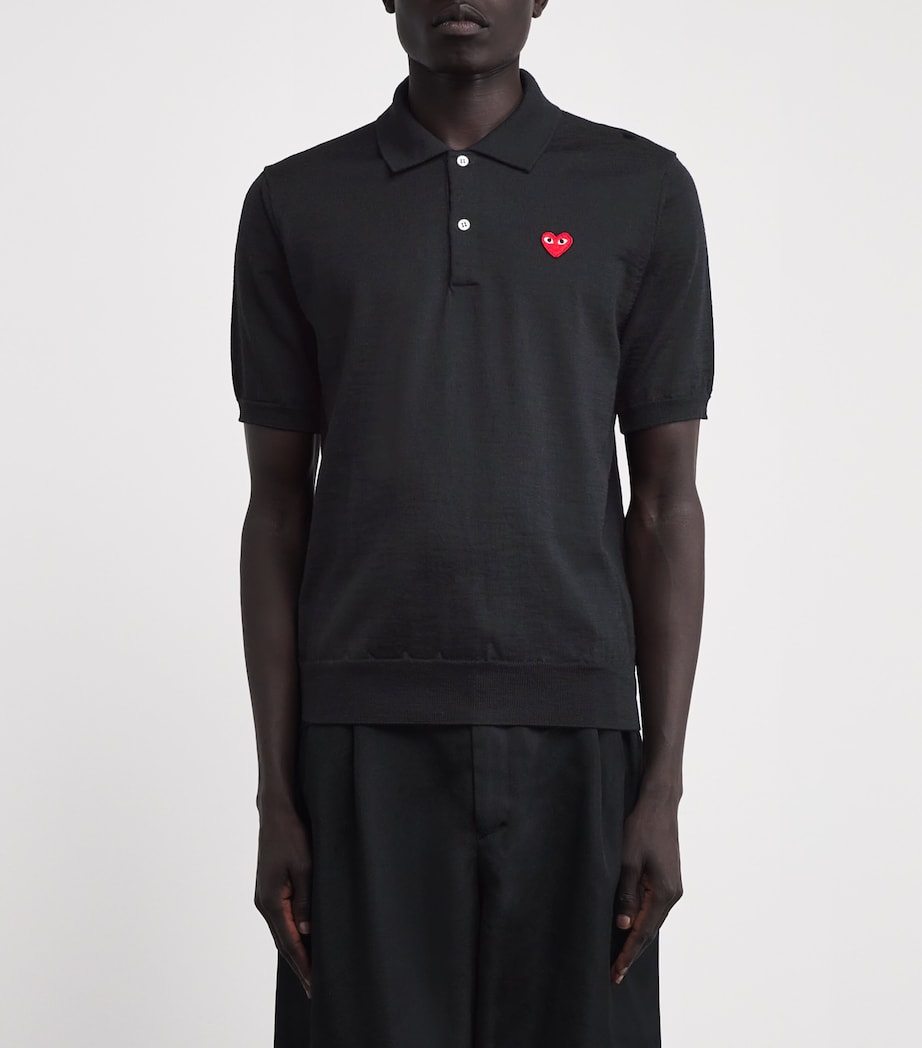 Comme Des Garçons Play Mens Wool Heart Logo Polo Shirt Black Image 3