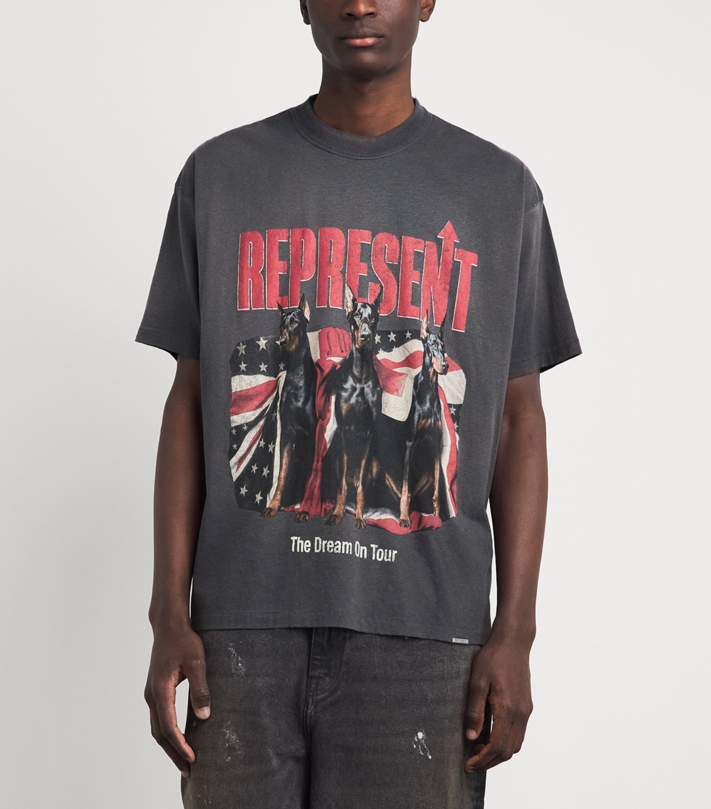 Represent Mens Cotton Doberman Oversized T-Shirt Sun Fade Grey Image 4