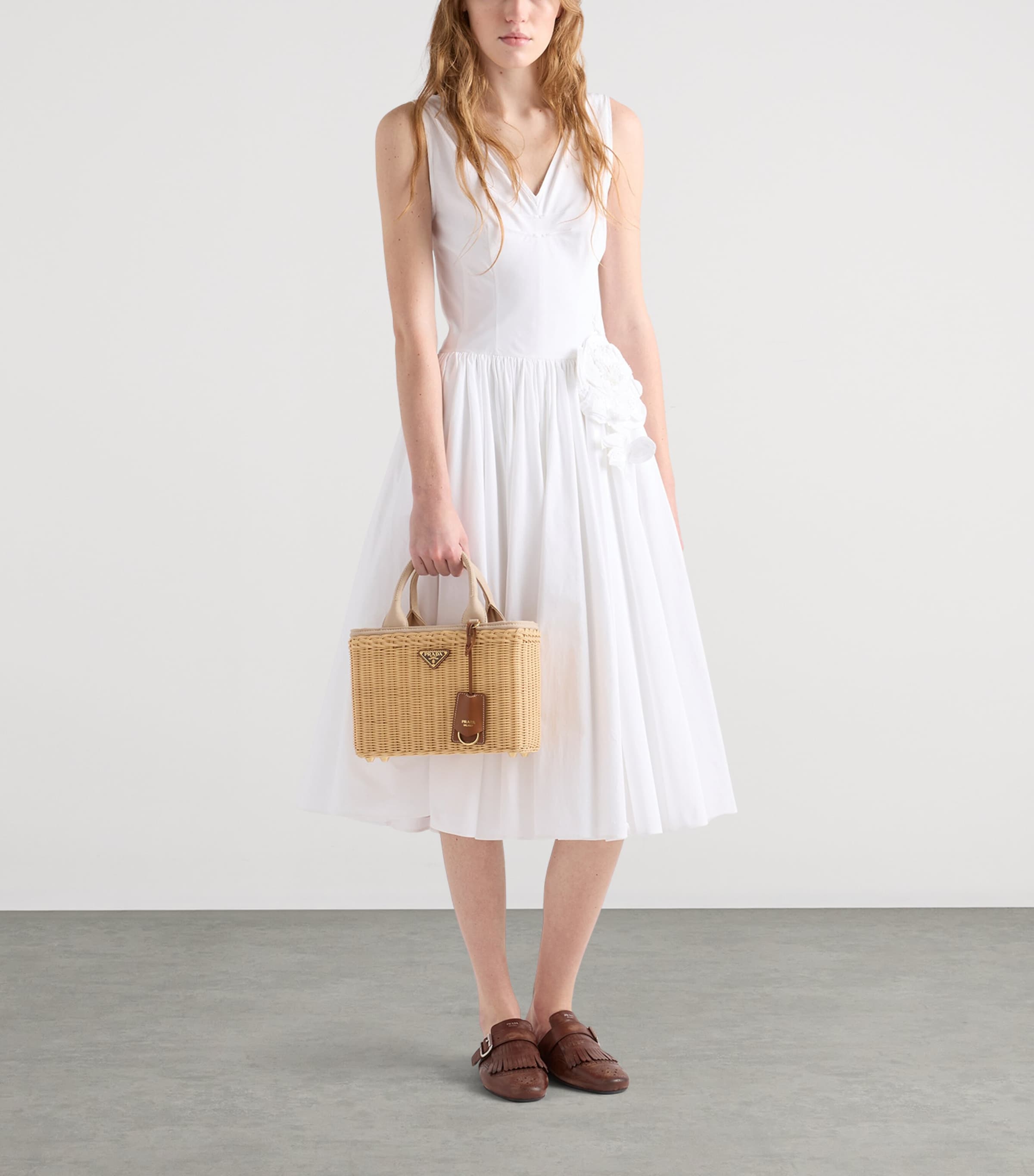 Prada Medium Wicker Tote Bag Neutral Image 2