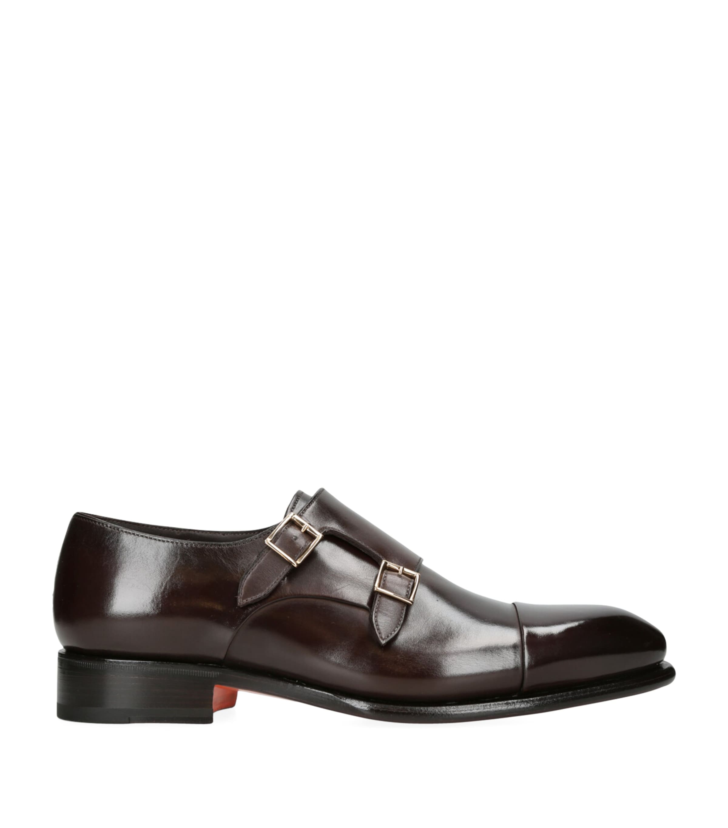 Santoni Leather Carter Monk Shoes Dark Brown Image 1