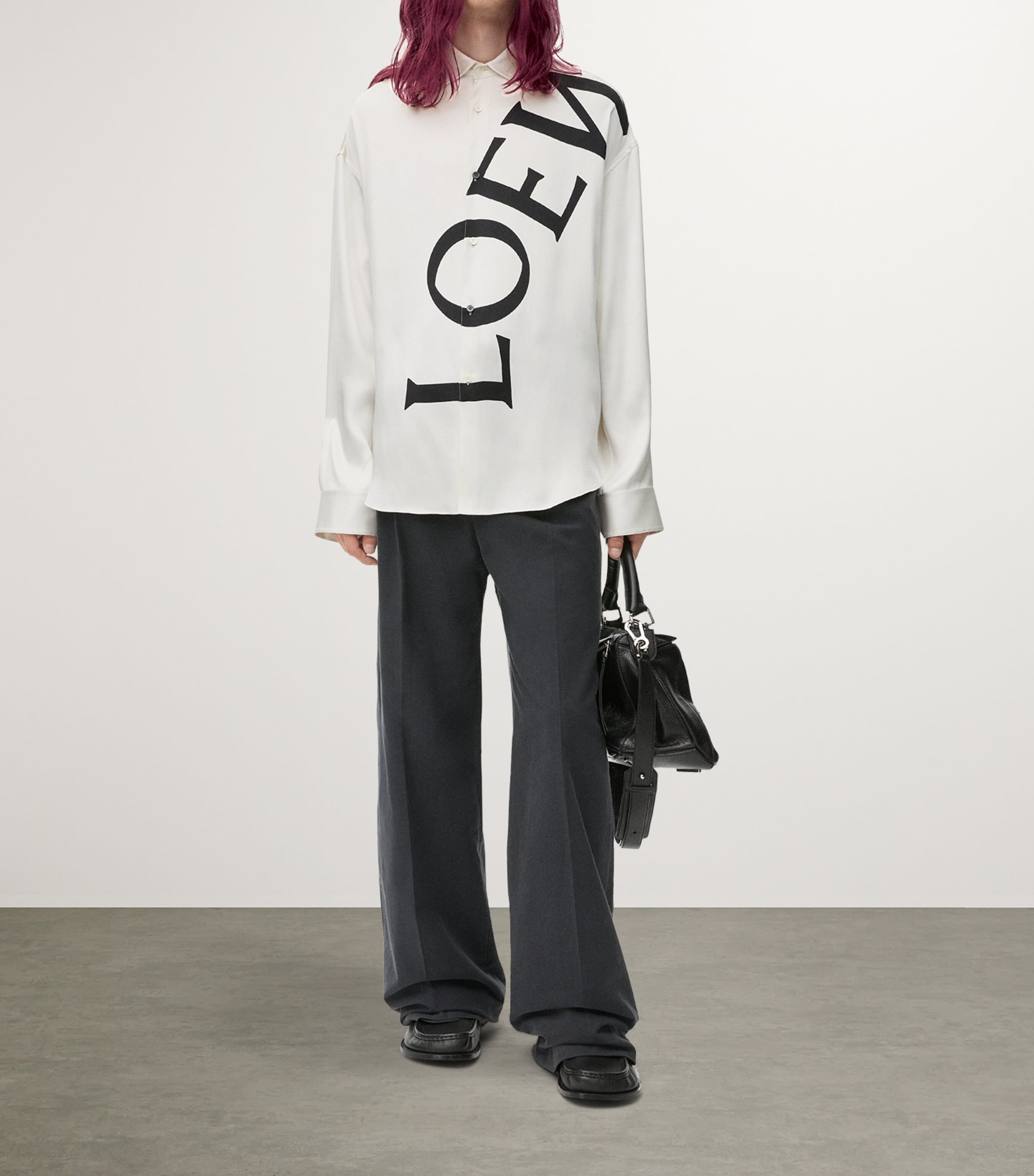 LOEWE Mens Silk Logo Shirt White Image 2