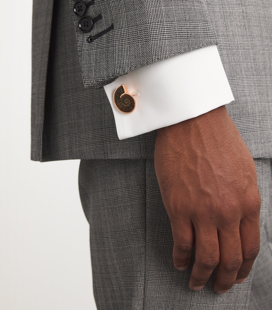Tateossian Sterling Silver and Fossilised Ammonite Cufflinks Gold Image 2