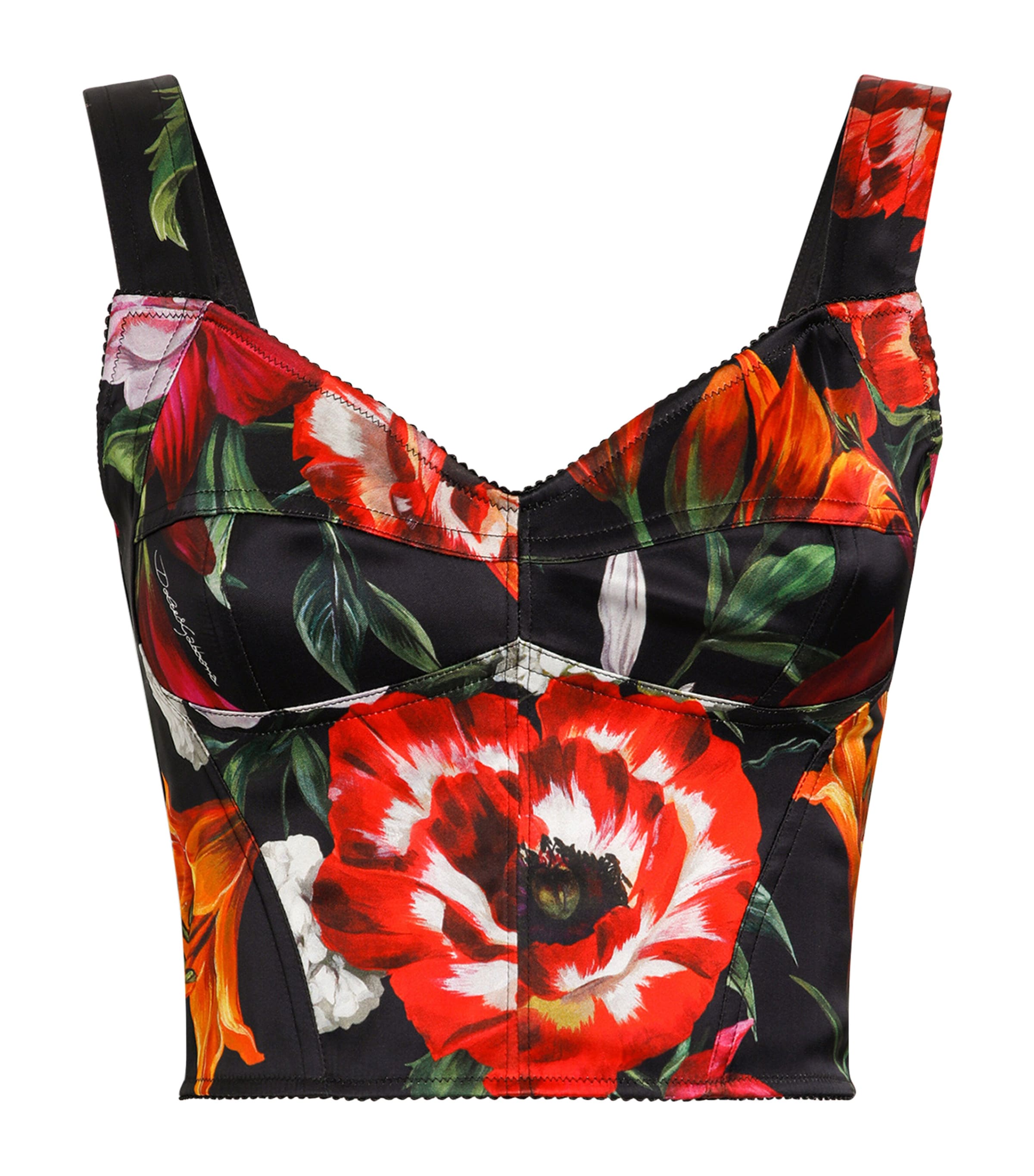 Dolce & Gabbana Printed Satin Cropped Top In Black