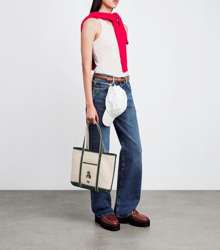 Medium Canvas Polo Bear Tote Bag ECRU/NORTHWEST PINE Image 2