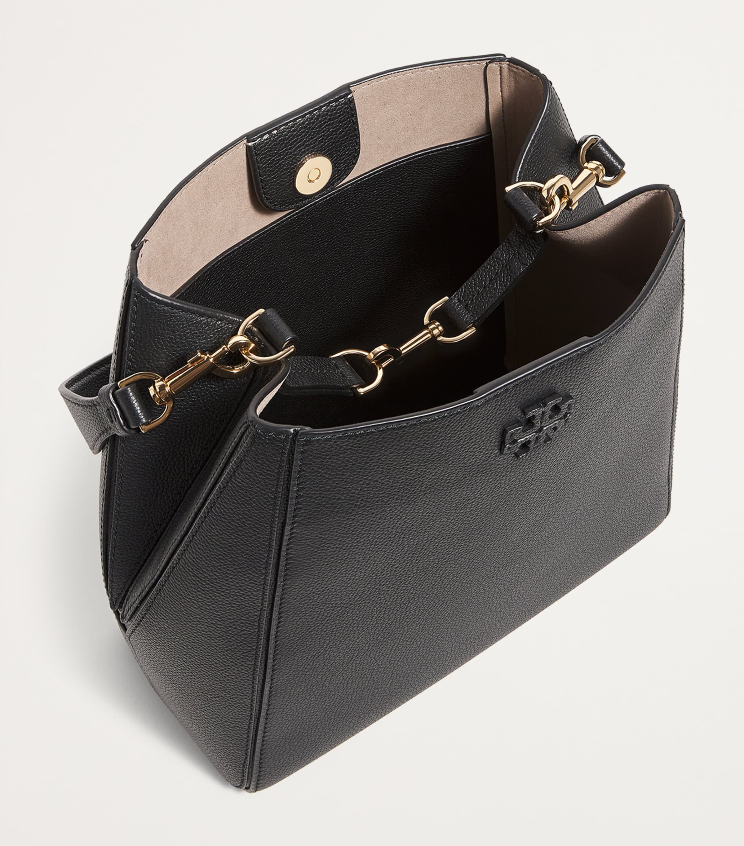 Tory Burch Black Small Leather McGraw Bucket Bag | Harrods UK