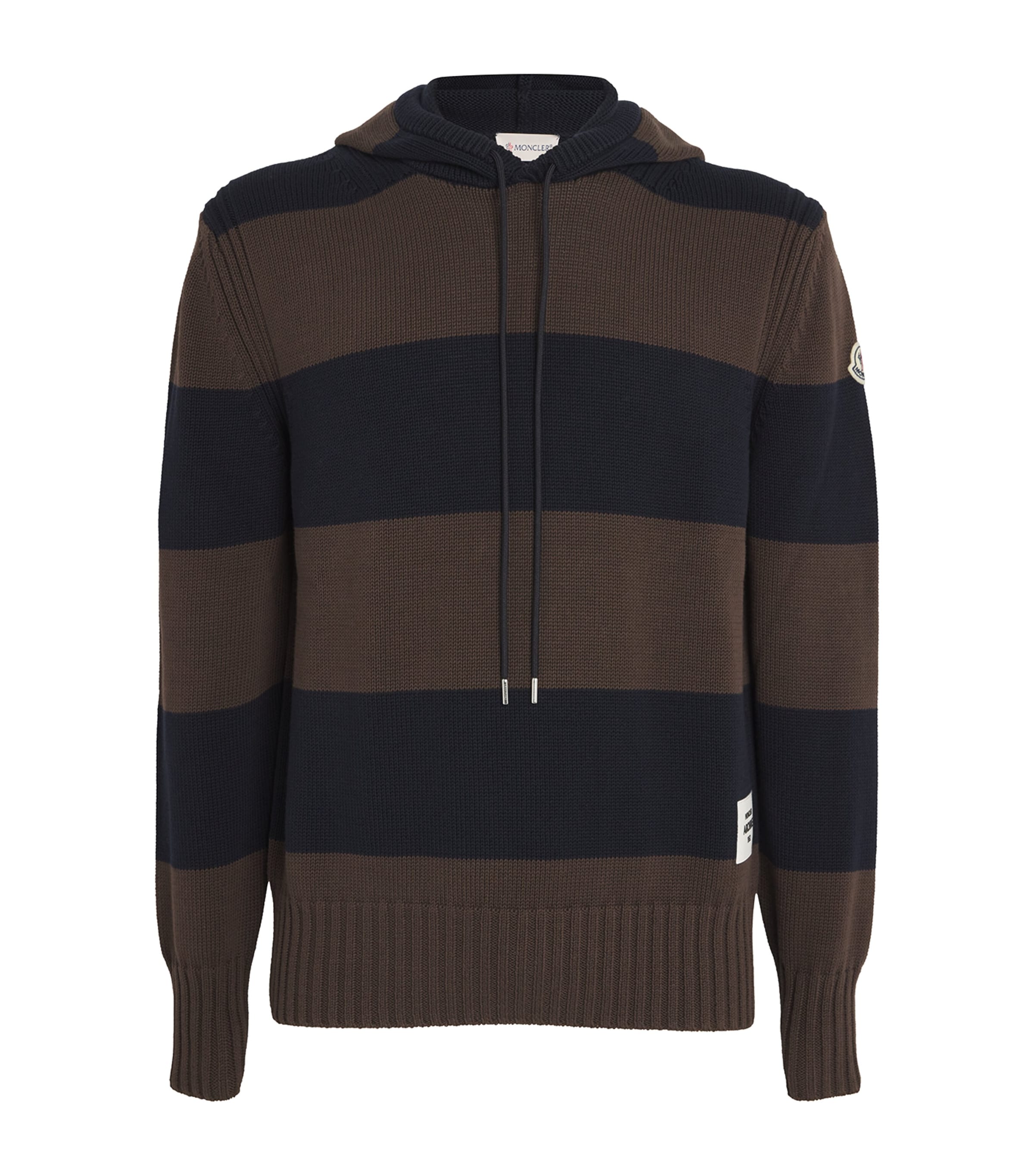 Shop Moncler Cotton Striped Knitted Hoodie In Beige