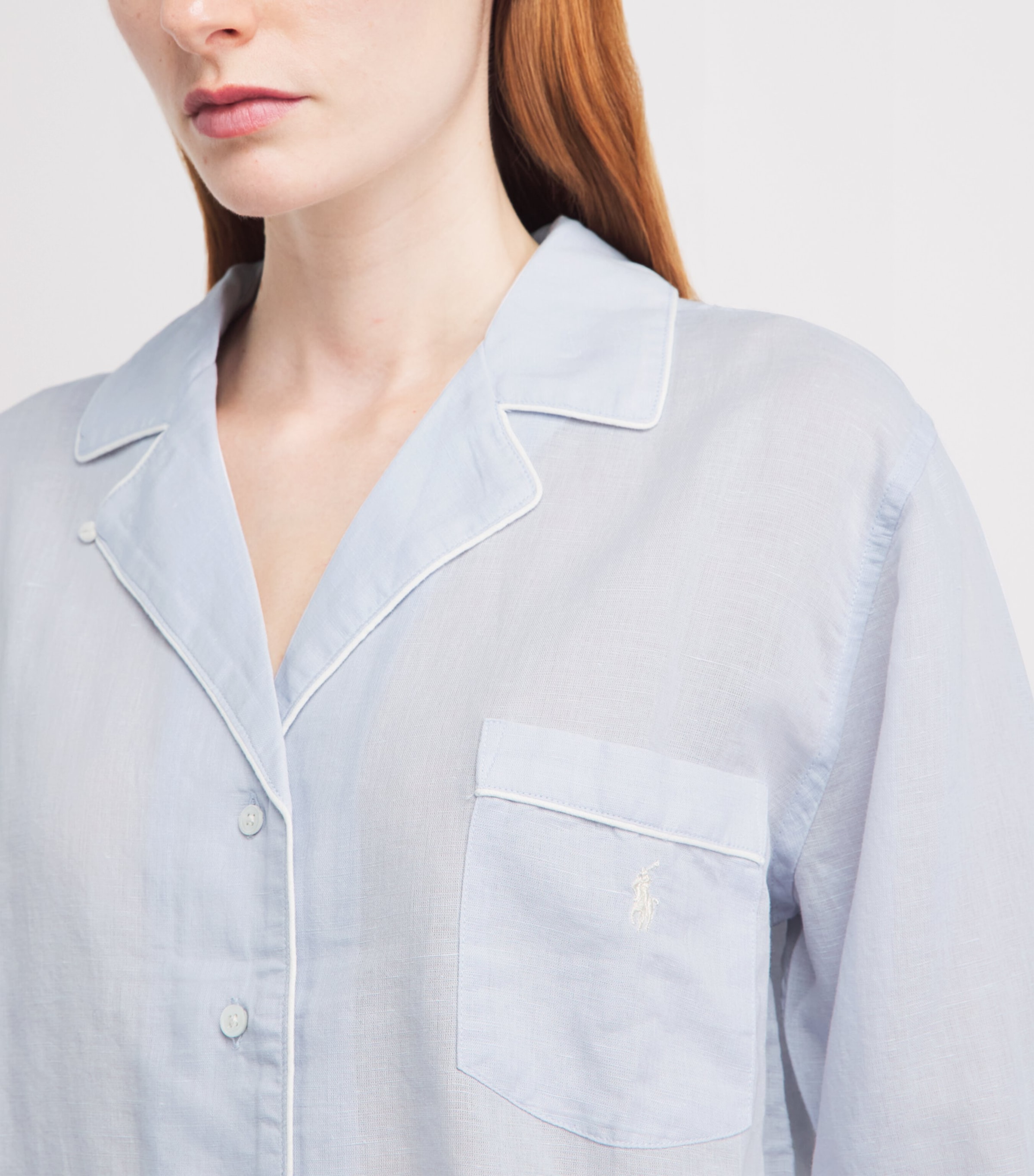 Polo Ralph Lauren Womens Linen-Cotton Pyjama Set Xenon Blue Image 3