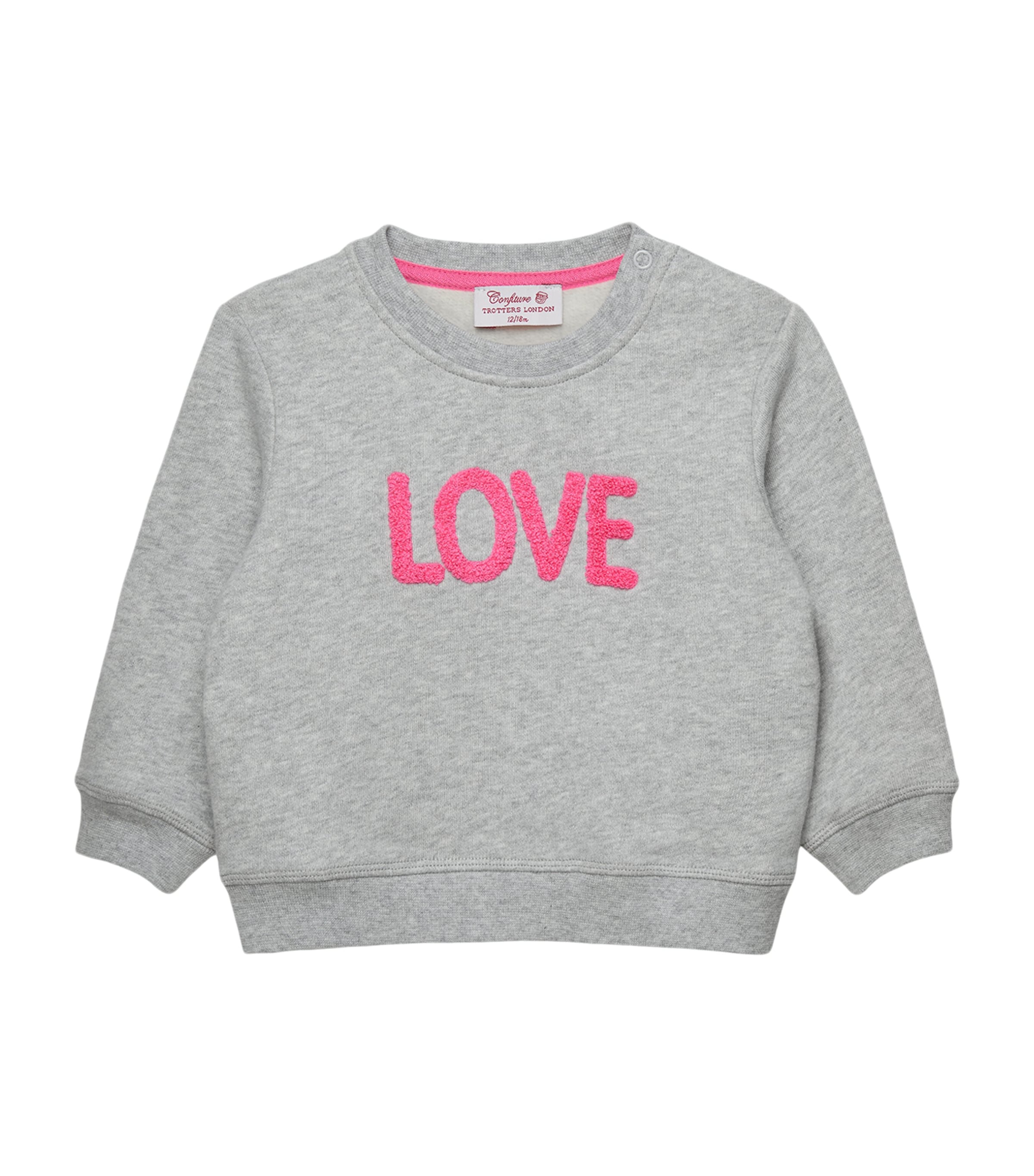 Trotters Cotton Love Sweatshirt (3-24 Months) Grey/pink Image 1