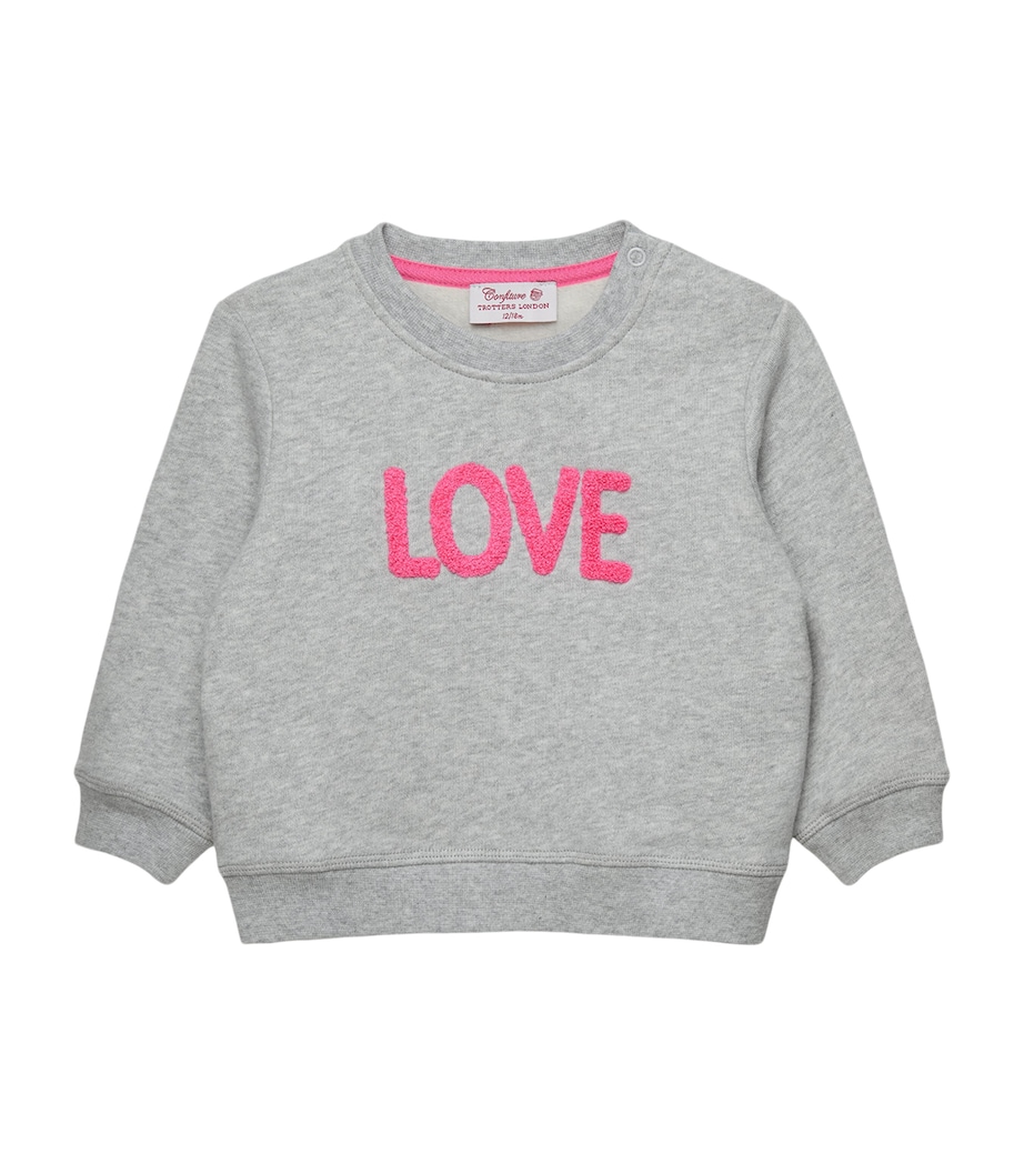 Trotters Cotton Love Sweatshirt (3-24 Months) Grey/pink Image 1