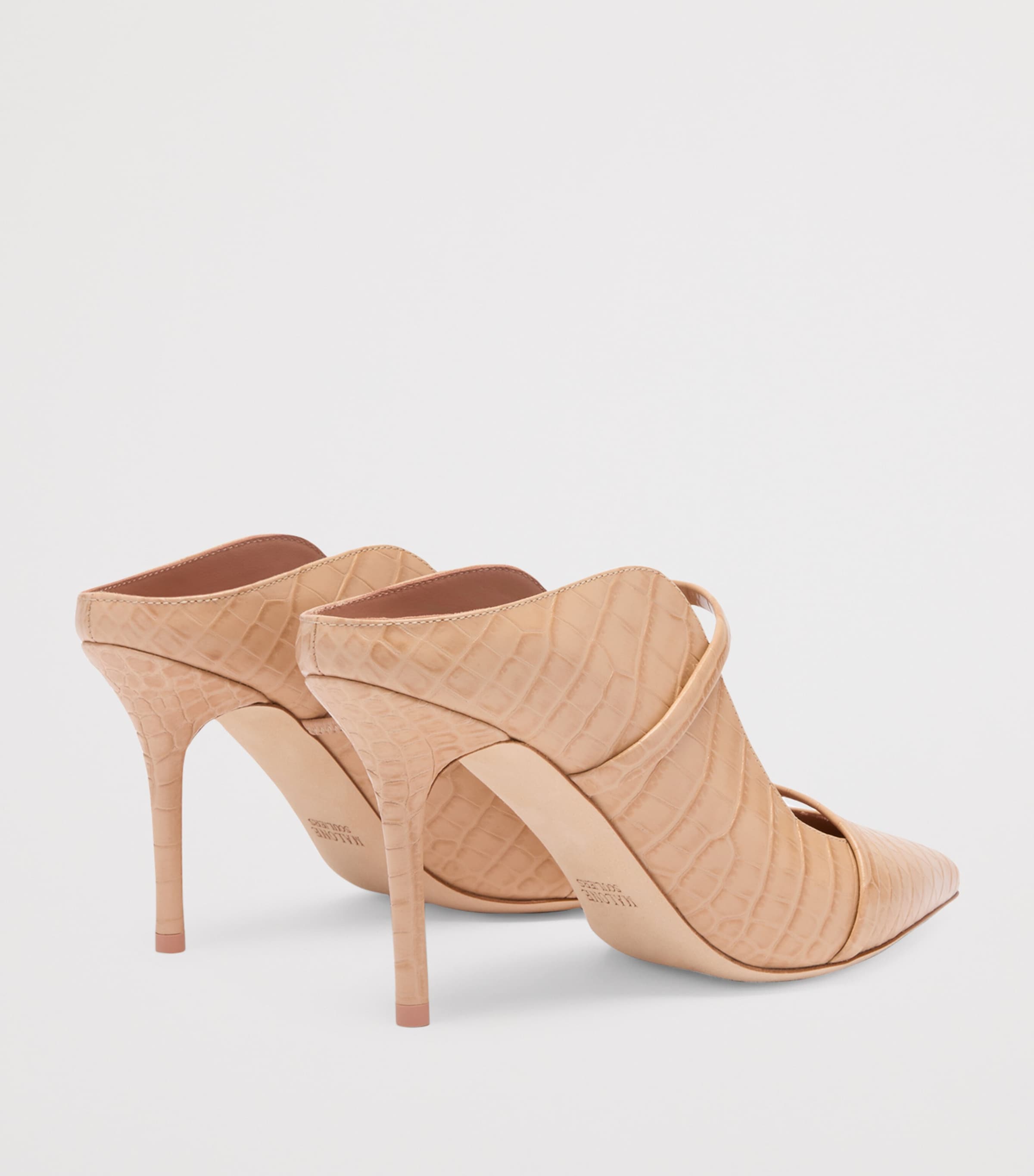Croc-Embossed Leather Maureen Heeled Mules 85 BUFF Image 4