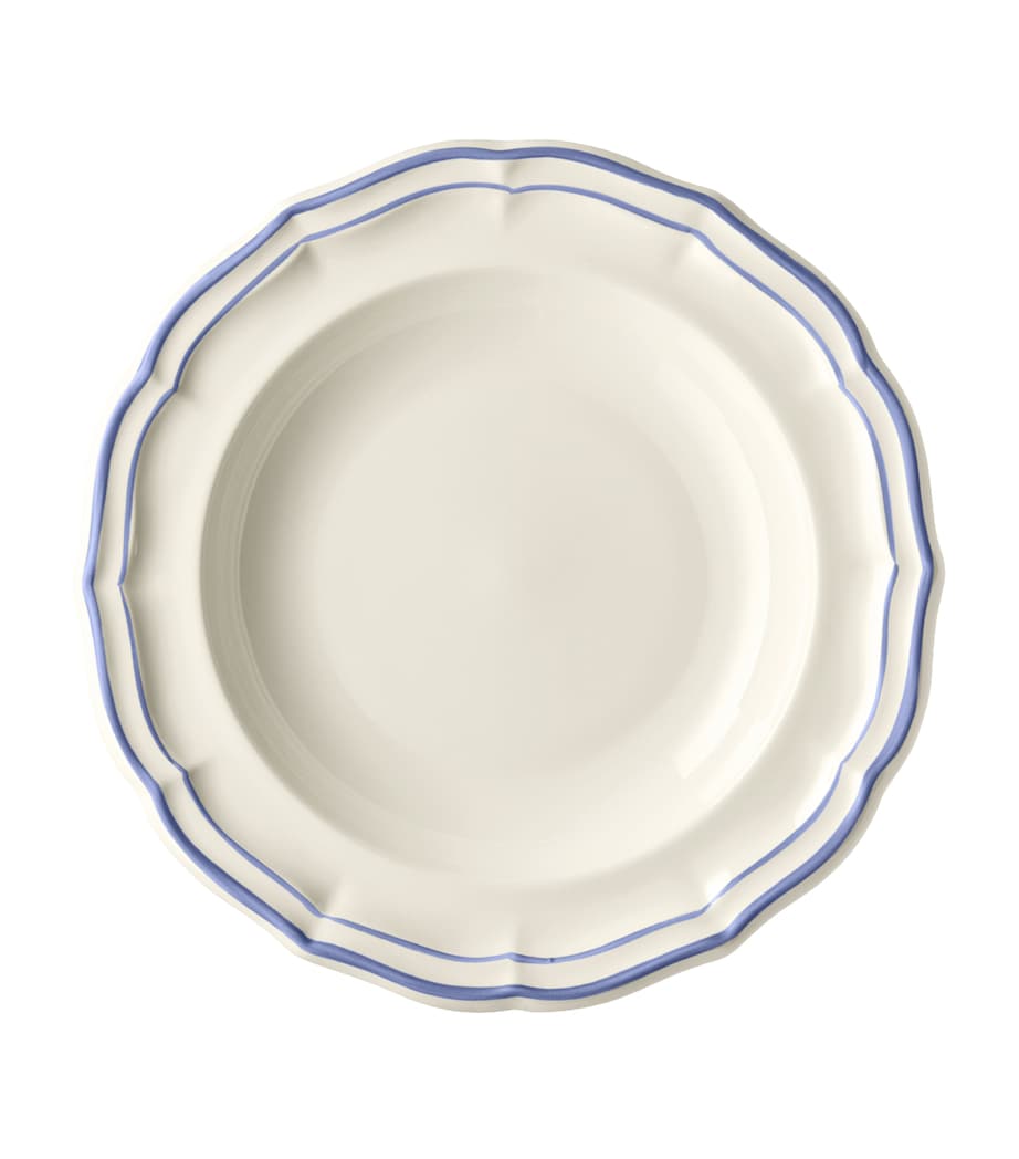 Set of 4 Filet Bleu Soup Plates WHITE, BLUE Image 1