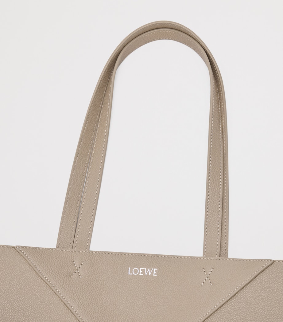 Medium Leather Puzzle Fold Tote Bag CLAY Image 6