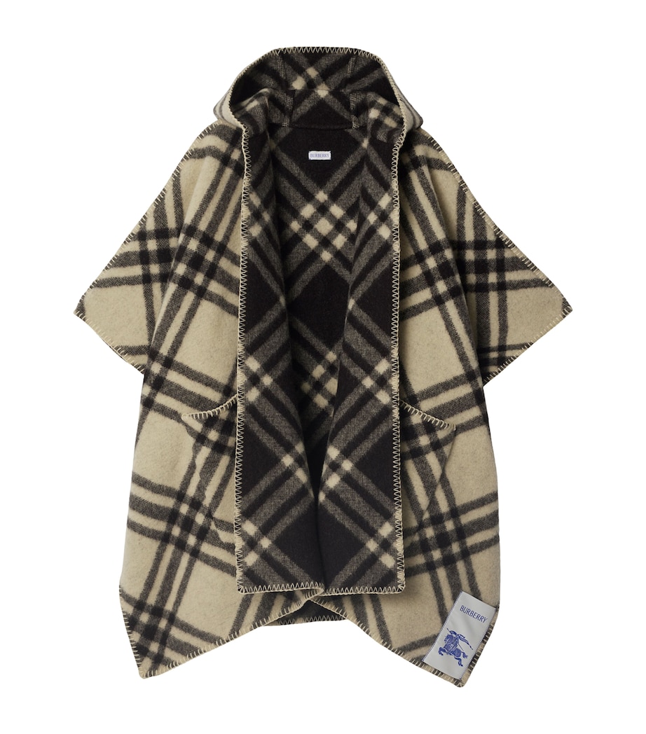 Wool Reversible Check Hooded Cape CANDLE Image 1