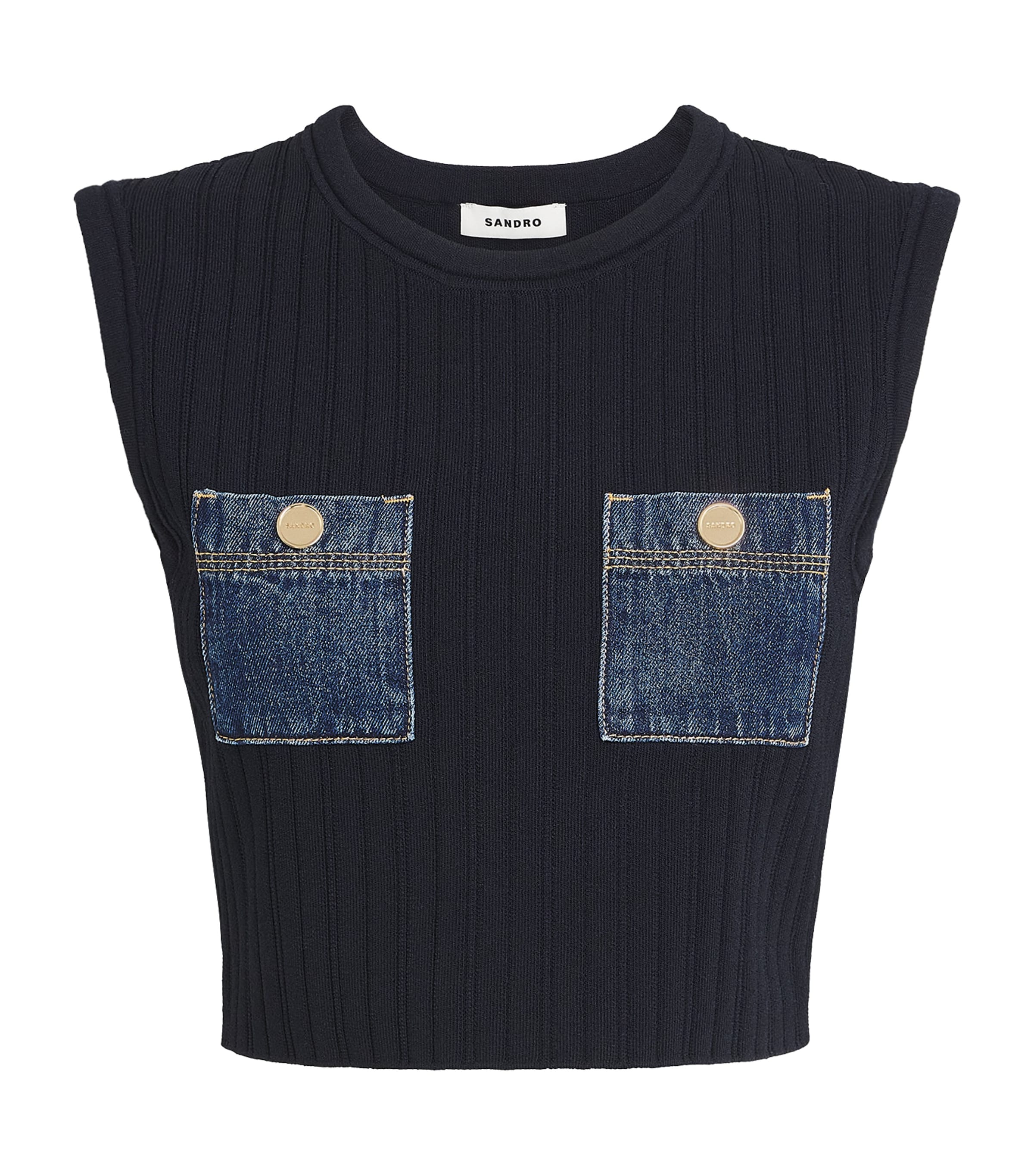Sandro Knit Cropped Top In Blue