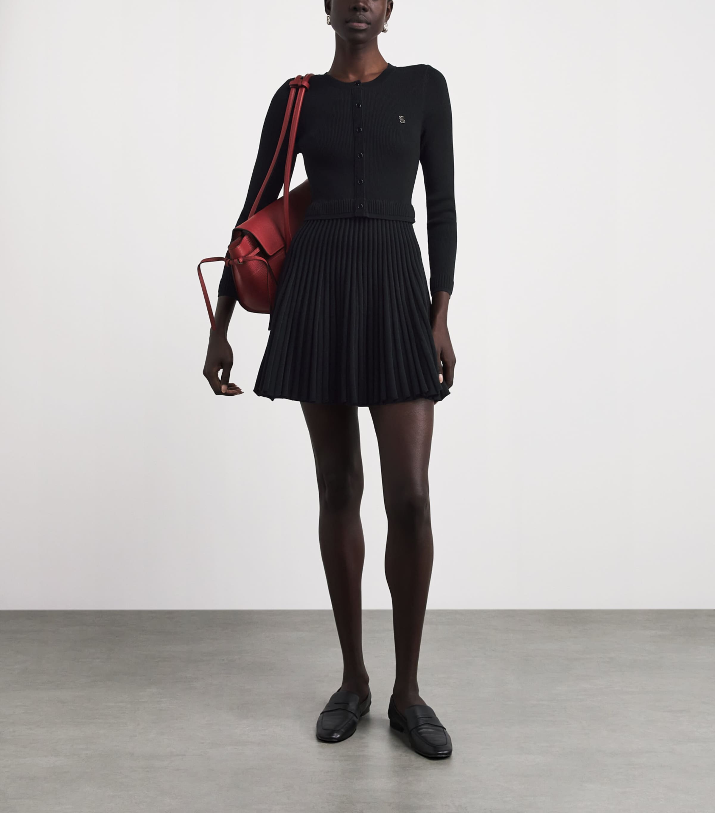 Sandro Paris Womens Pleated Knit Mini Dress Black Image 2