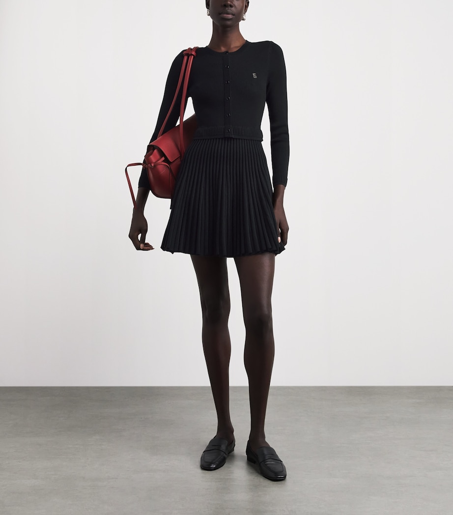 Sandro Paris Womens Pleated Knit Mini Dress Black Image 2