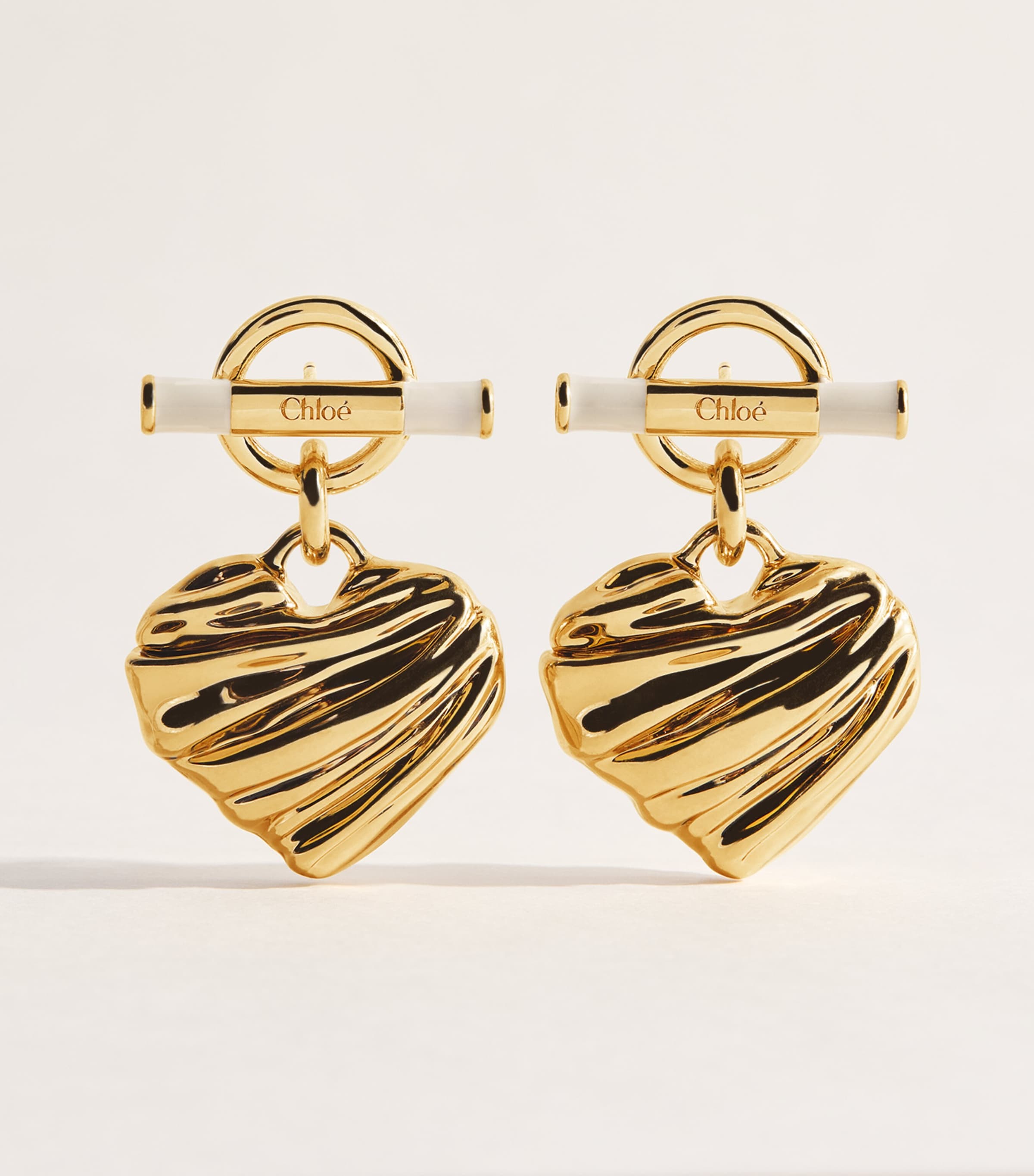 Chloé T-Bar Heart Drop Earrings Gold Ivory