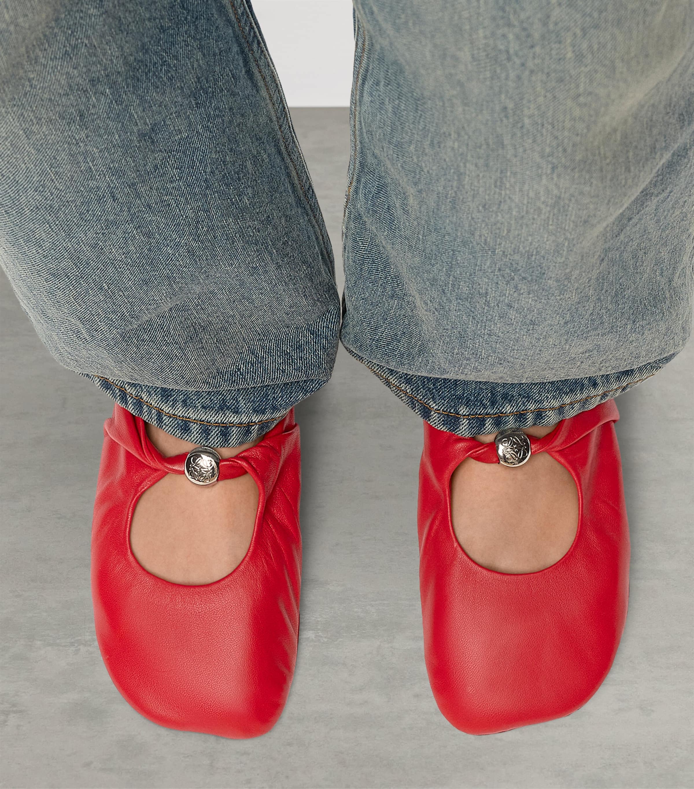 LOEWE Leather Pebble Soft Ballet Flats Red Image 2