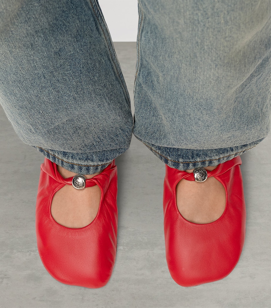 LOEWE Leather Pebble Soft Ballet Flats Red Image 2