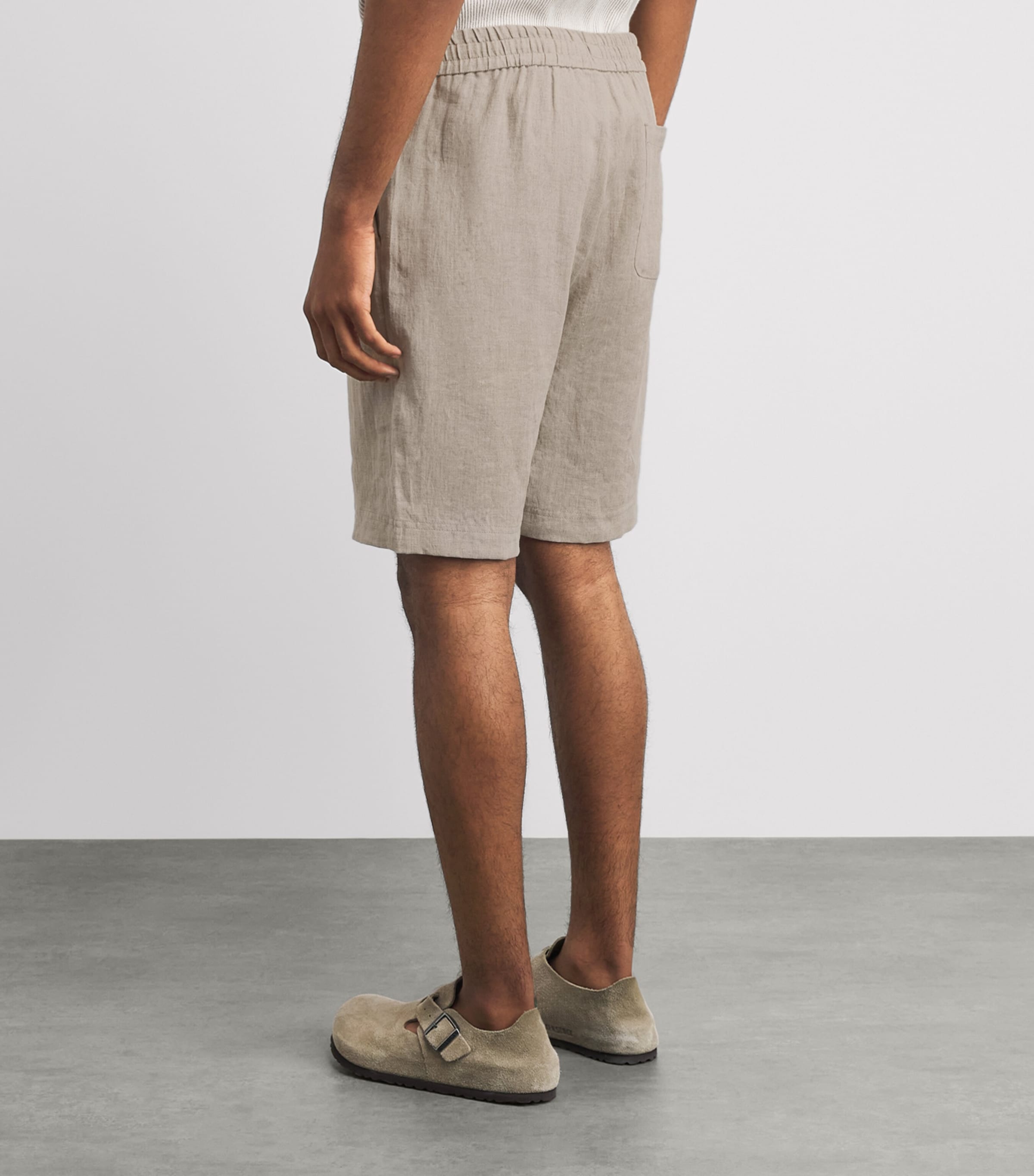 Sunspel Mens Linen Drawstring Shorts Brbd Sand Image 5