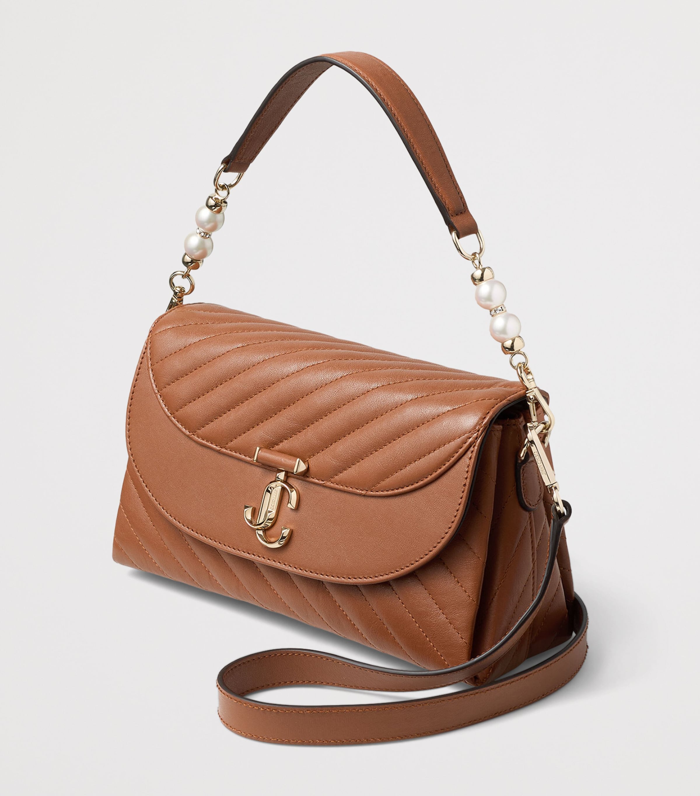 Jimmy Choo Leather Curve Top-Handle Bag Tan/shiny Gold Image 2