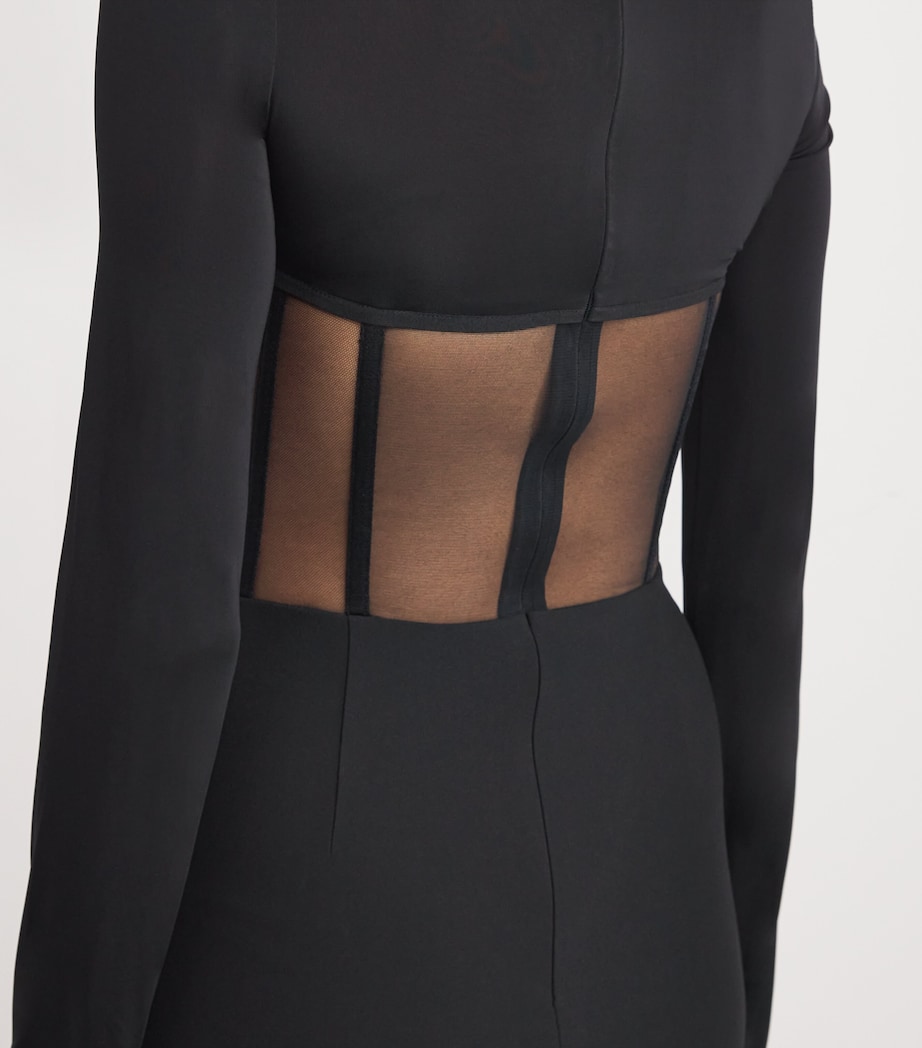 Mesh Corseted Mini Dress BLACK Image 6