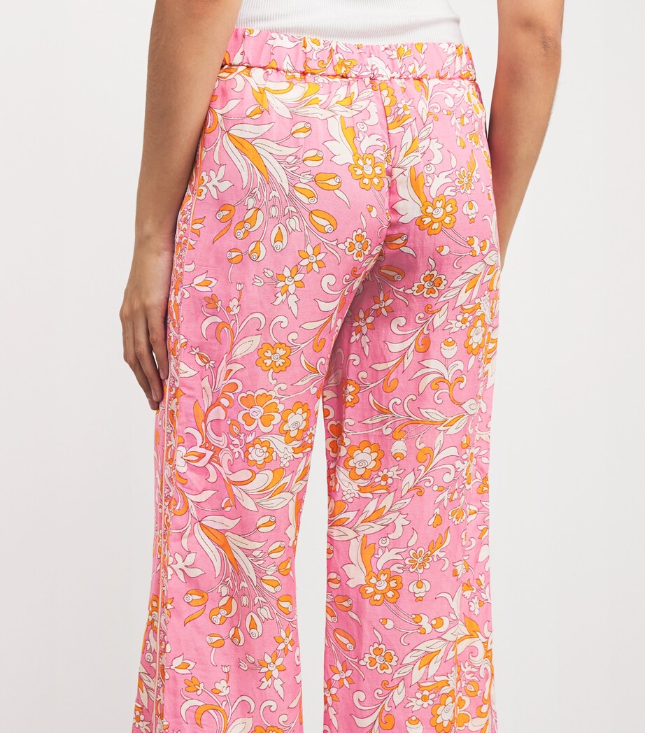 Linen Floral Wide-Leg Trousers ORANGE PINK FLOWERS Image 6
