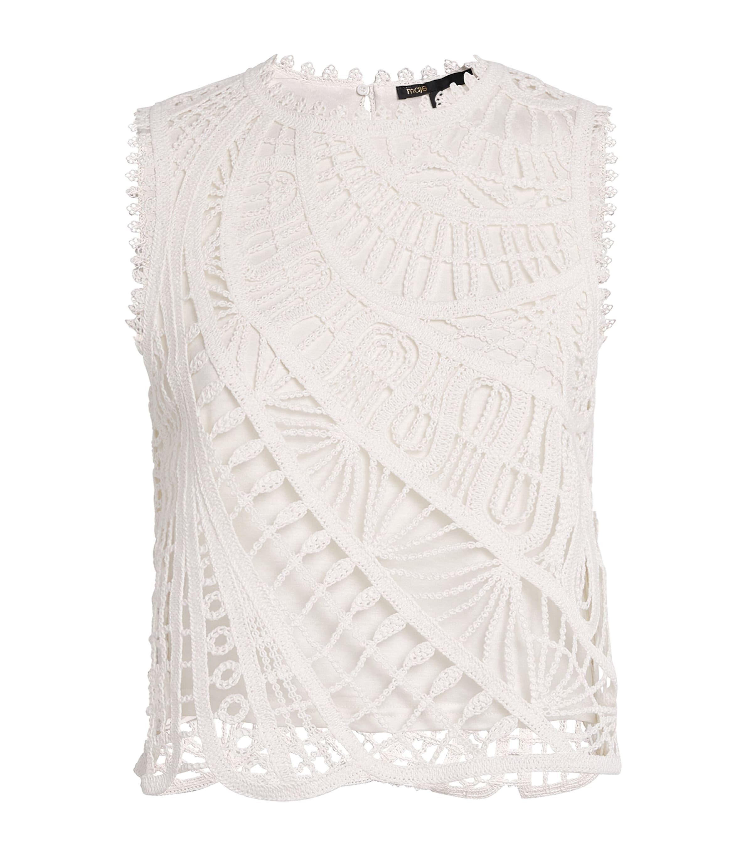 Maje Crochet Sleeveless Crop Top In White