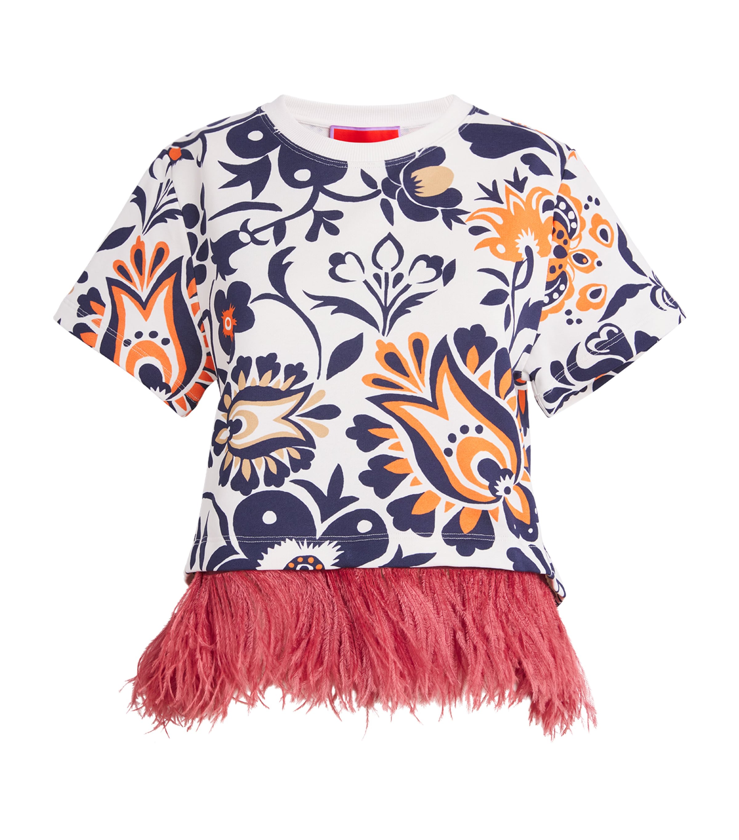 La Doublej Printed Feather-trim Top