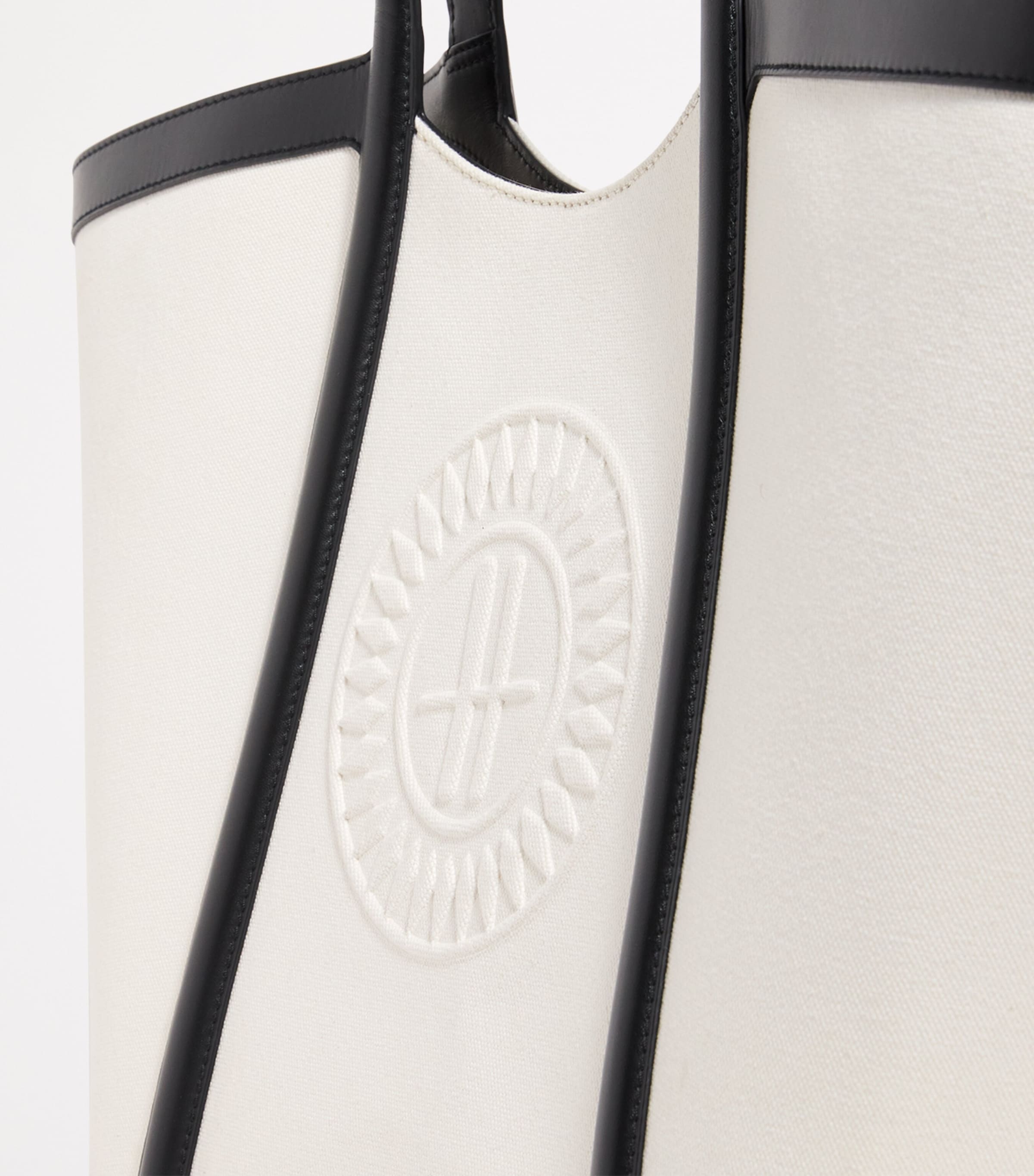 Large Canvas-Leather Embossed Tote Bag CREAM Image 6