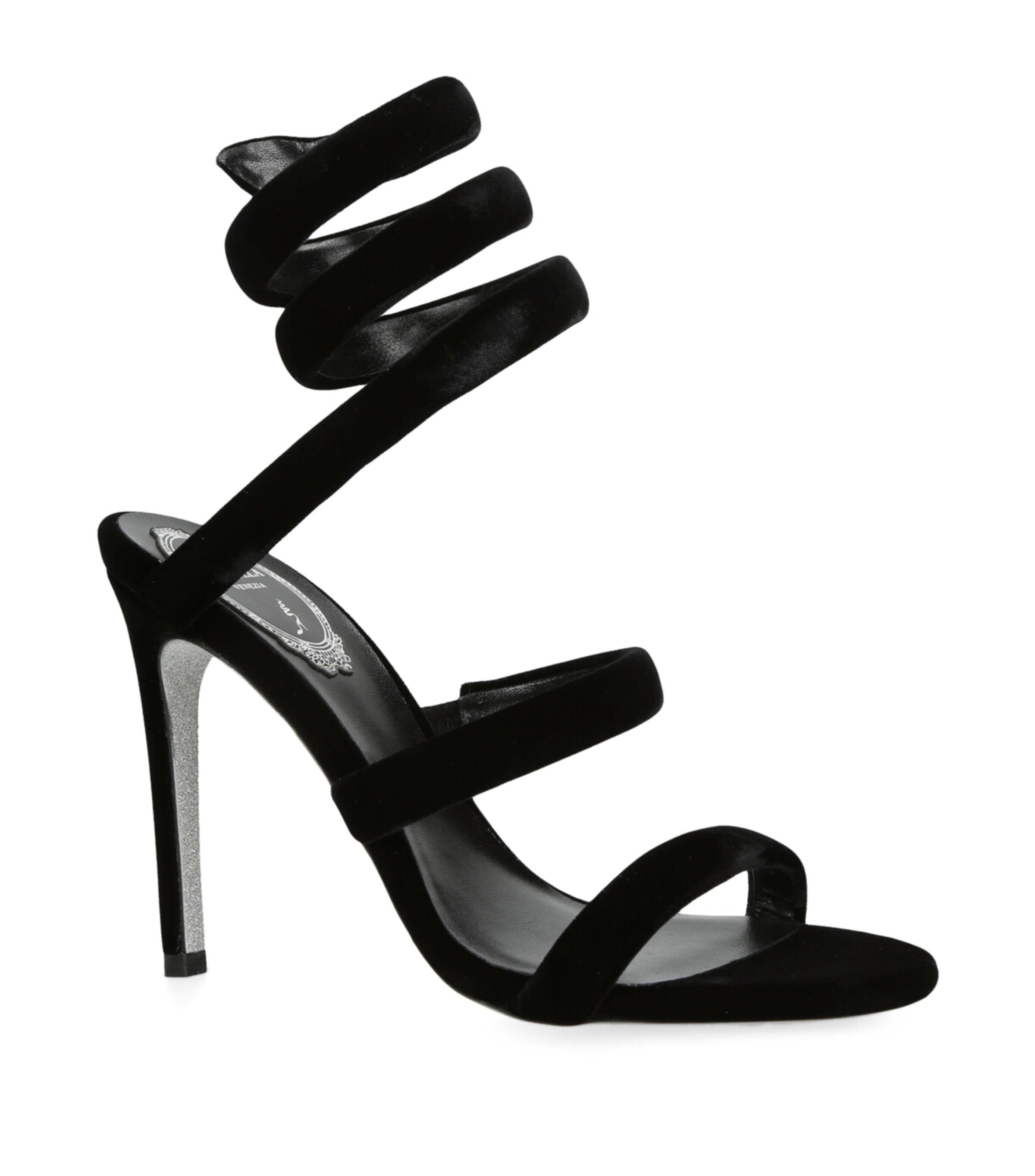 René Caovilla Velvet Cleo Sandals 105 Black Image 6