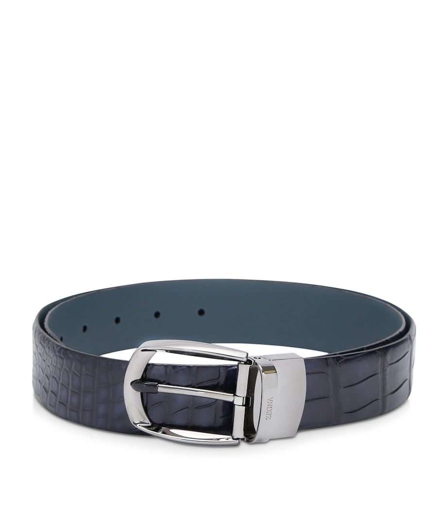 Crocodile Leather Parentesi Belt NAVY Image 1
