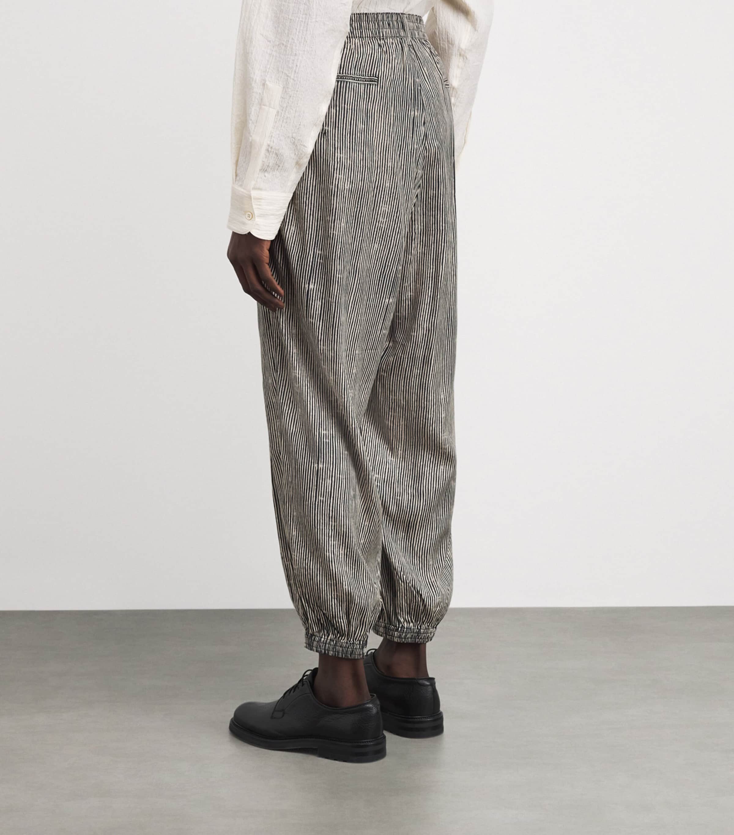 Lyocell-Blend Stripe Barrel-Leg Trousers F1183 Image 4
