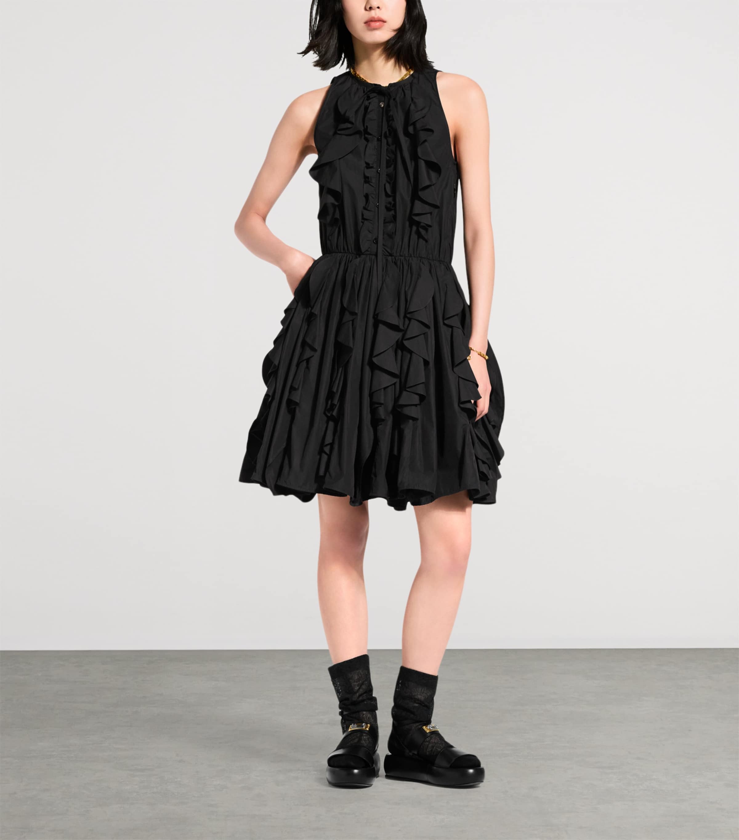 LOUIS VUITTON Womens Ruffled Mini Dress Black Image 2