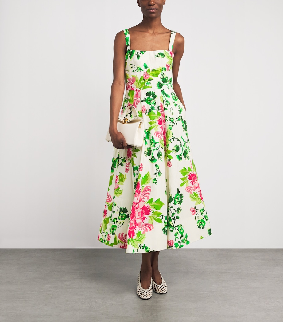 Saloni Womens Floral Print Sabrina Midi Dress Sffier Bqt Plmt Image 2