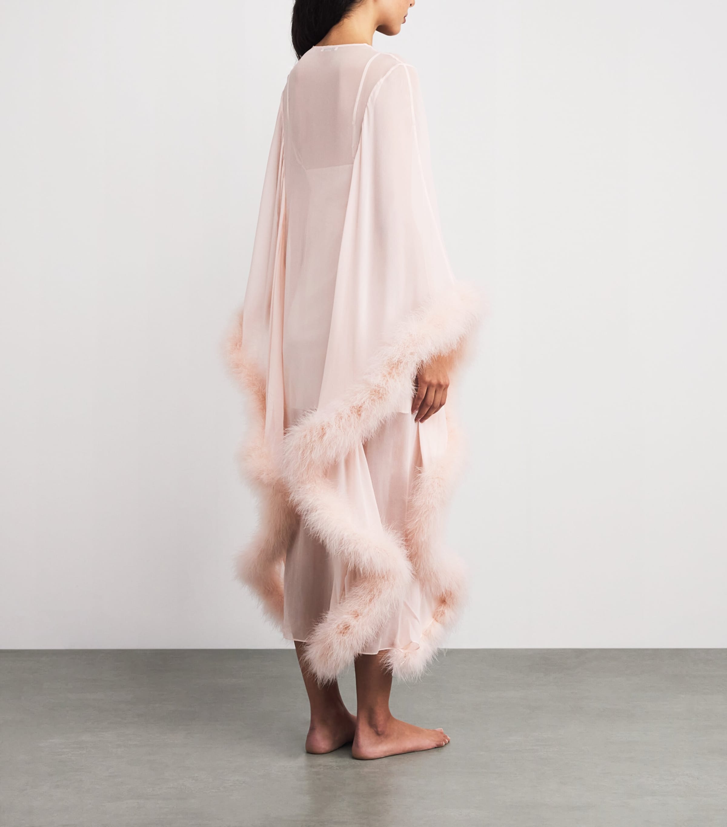 Silk-Ostrich Feather Taylor Long Robe PERFUME PINK Image 4