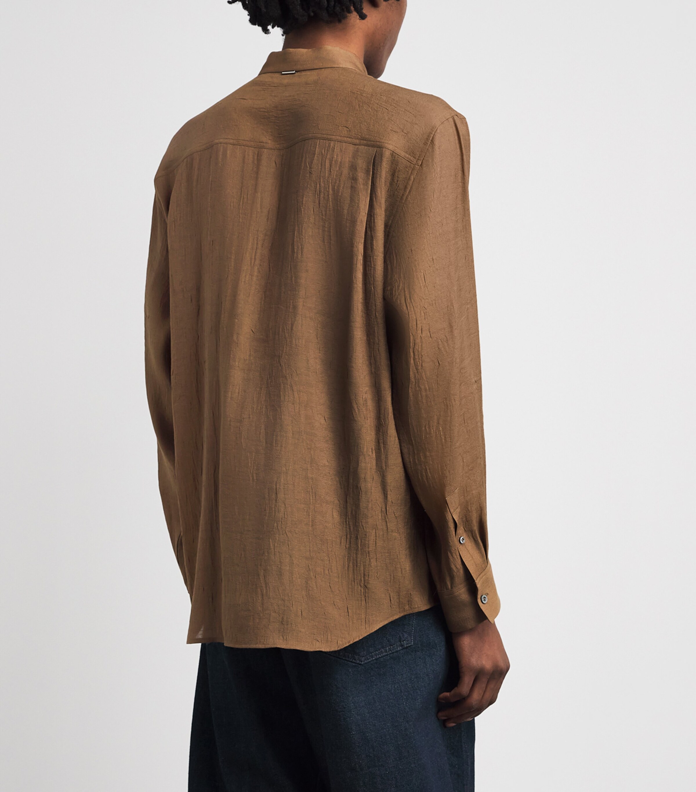 System Mens Hidden Button Shirt Khaki Brown Image 5