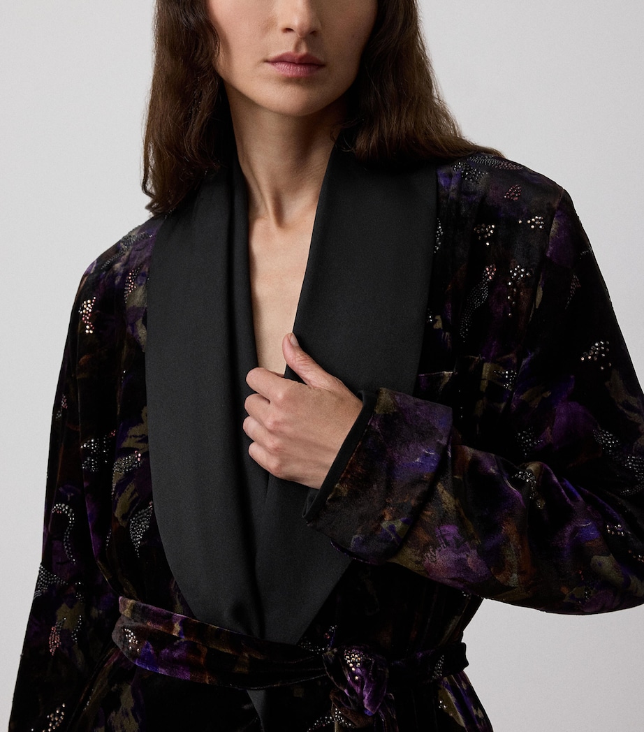 Velvet Embellished Floral Wrap Coat BLACK/AUBERGINE Image 5