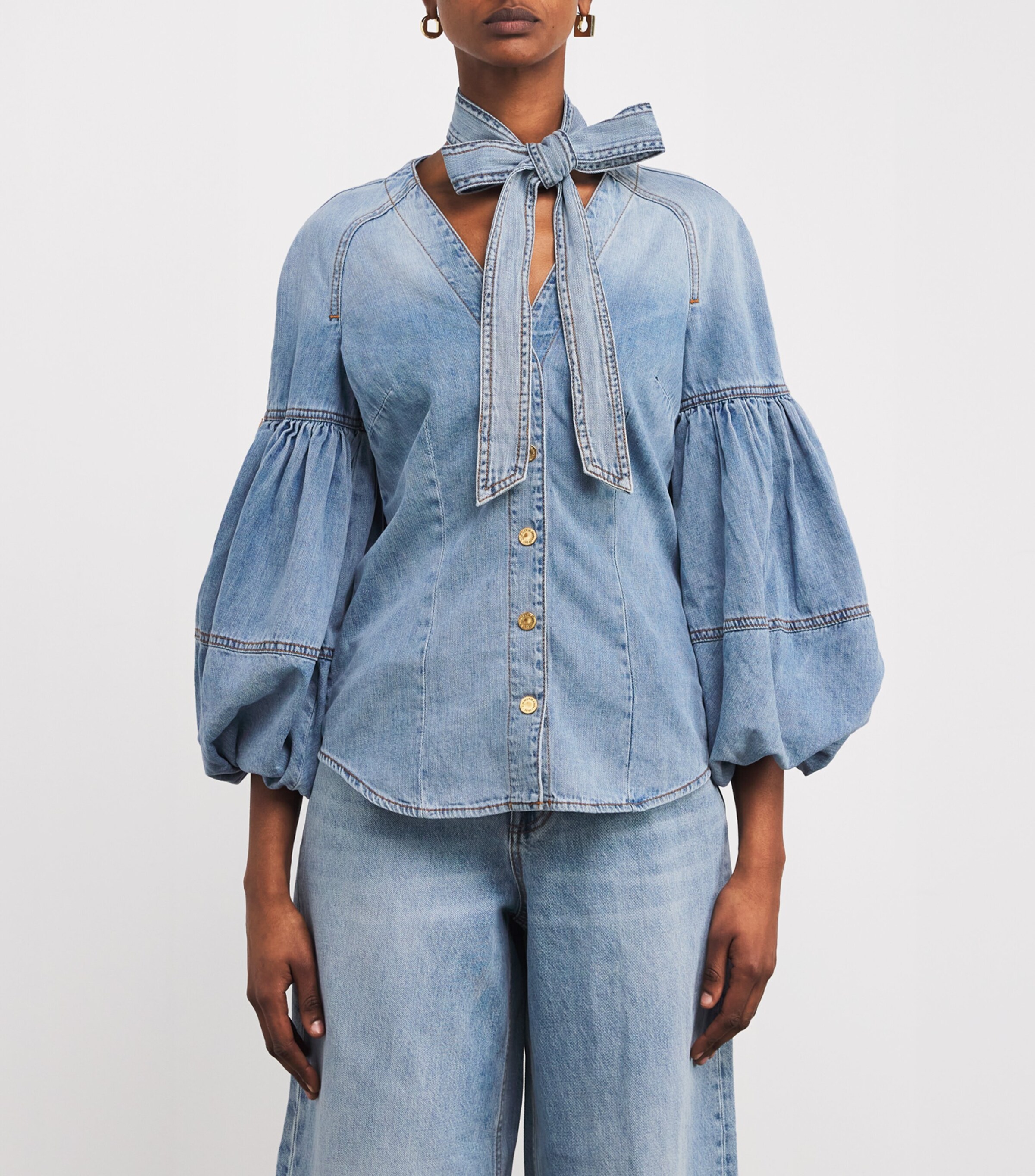 Zimmermann Womens Denim Blouse Sea Foam Image 3