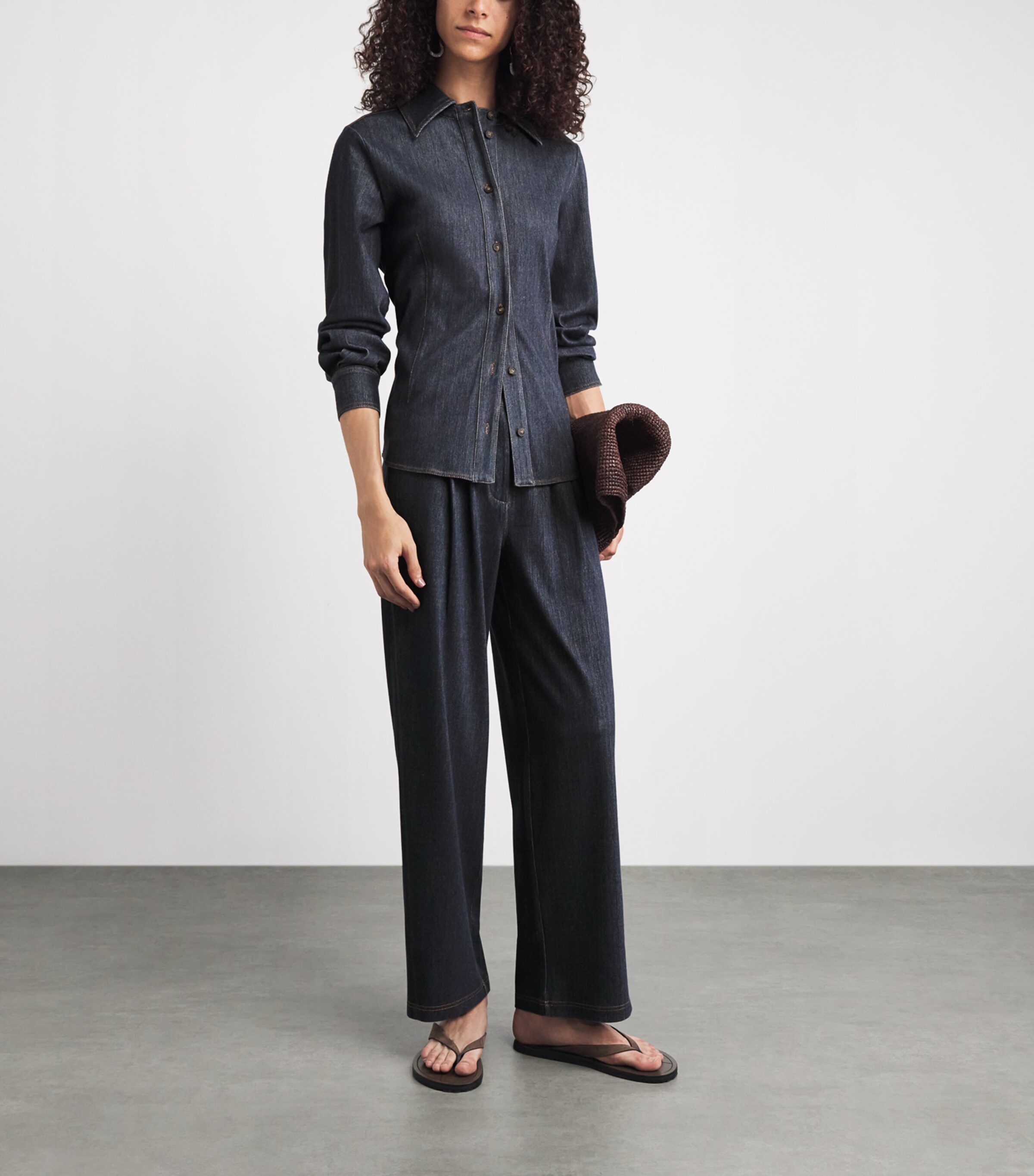 MM Womens Denim-Effect Wide-Leg Trousers Navy Image 2