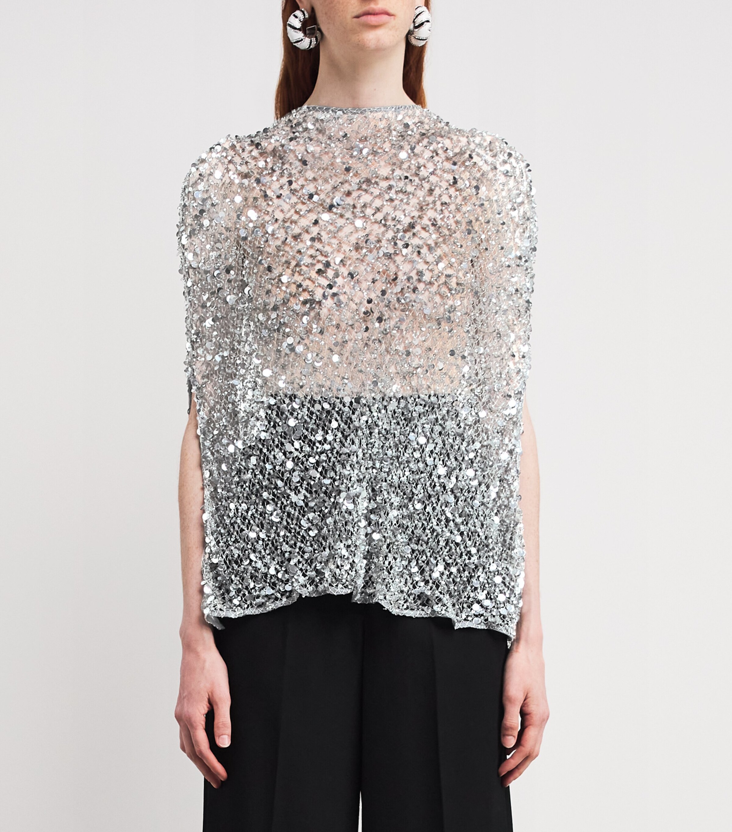 Sequinned Mesh Cape Top 042 SILVER Image 3
