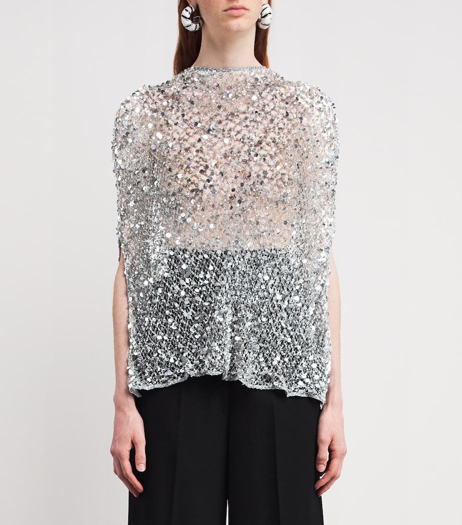 Sequinned Mesh Cape Top 042 SILVER Image 3