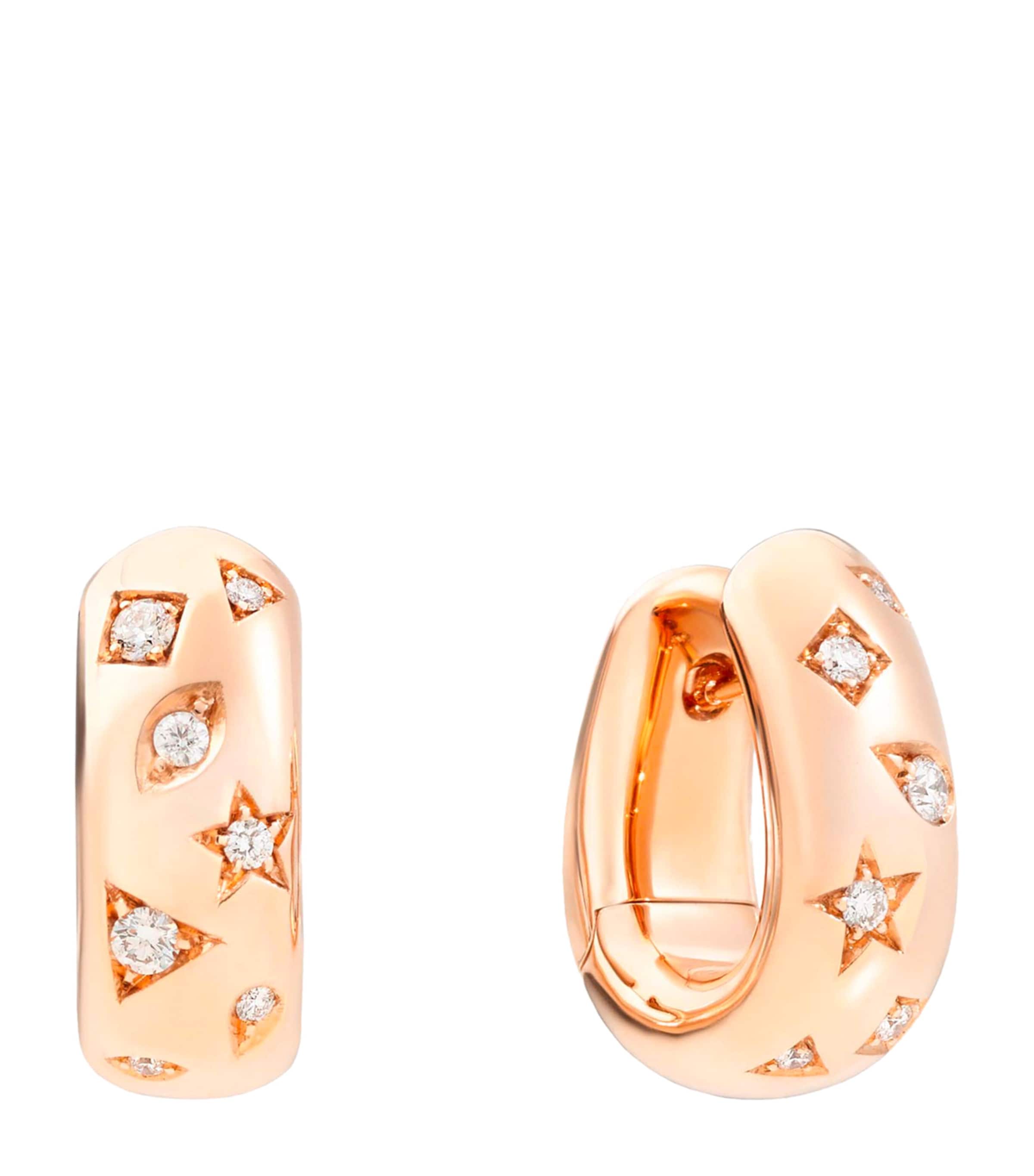 Pomellato 18k Rose Gold Iconica Snap Hoop Earrings With Diamonds In White
