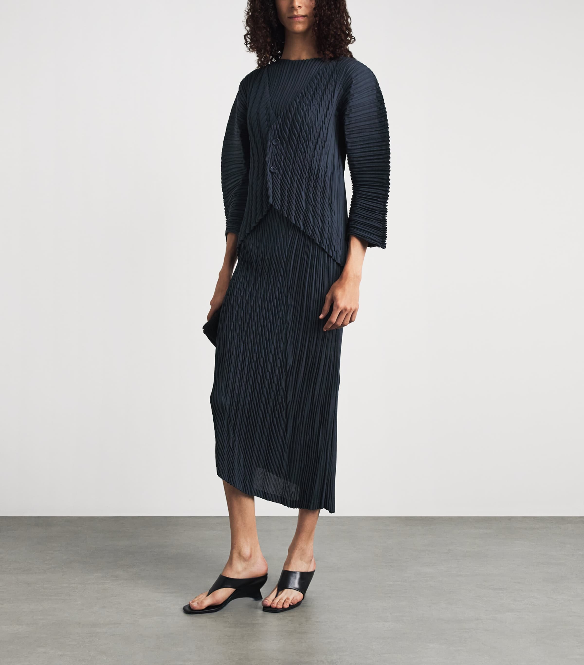 Issey Miyake Womens Unfurling Pleats Cardigan Dark Navy Image 2