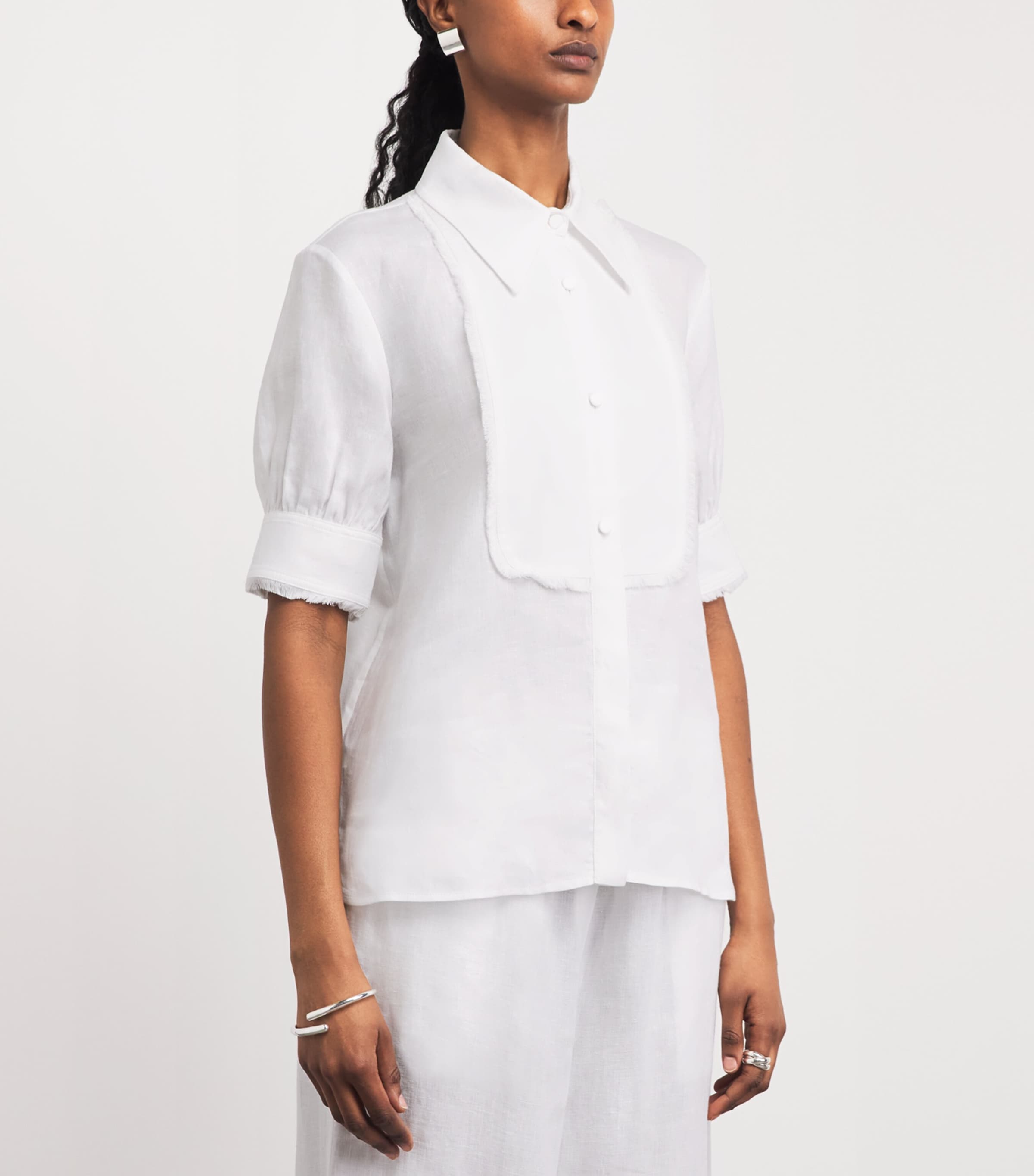 Agnona Womens Linen Short-Sleeve Shirt White Image 4