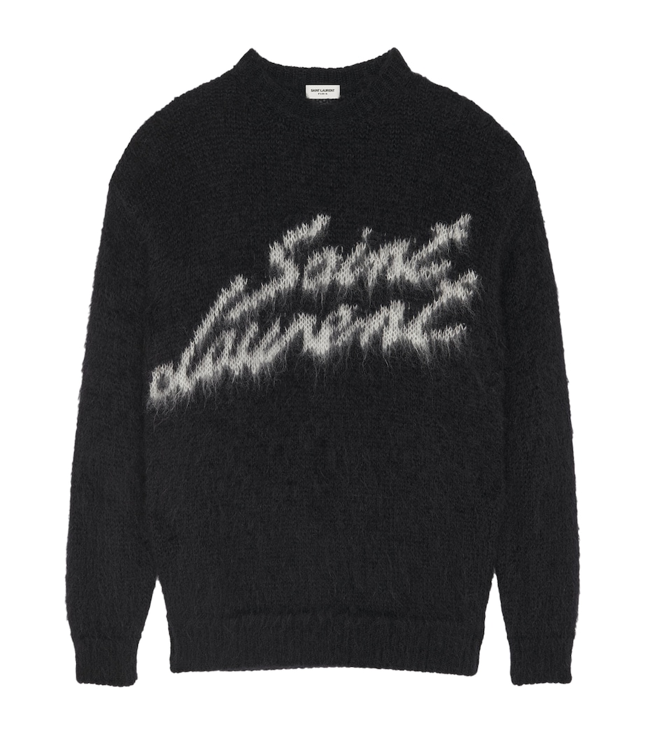 Saint Laurent Black Mohair-Wool Logo Sweater Harrods UK