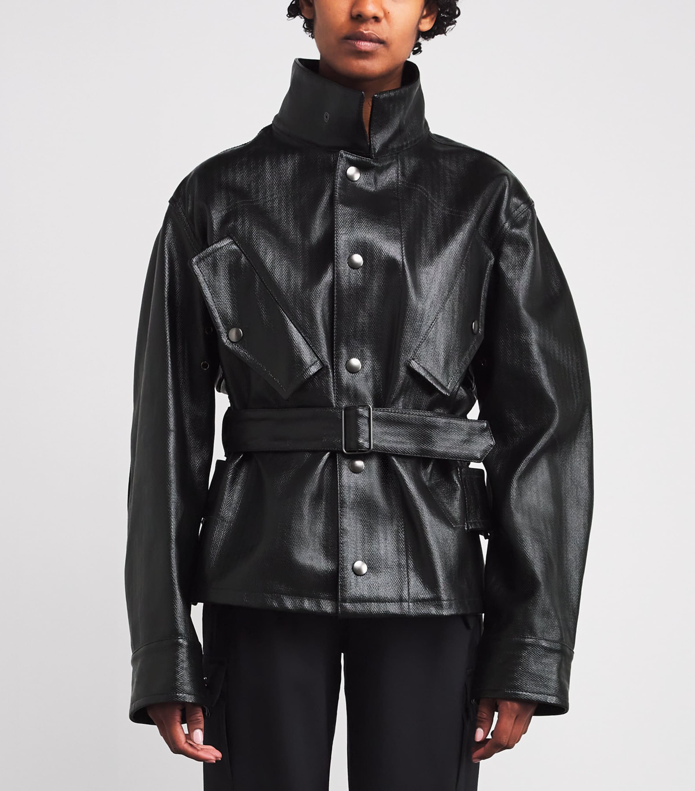 Maison Margiela Black Cotton Coated Caban Jacket | Harrods US