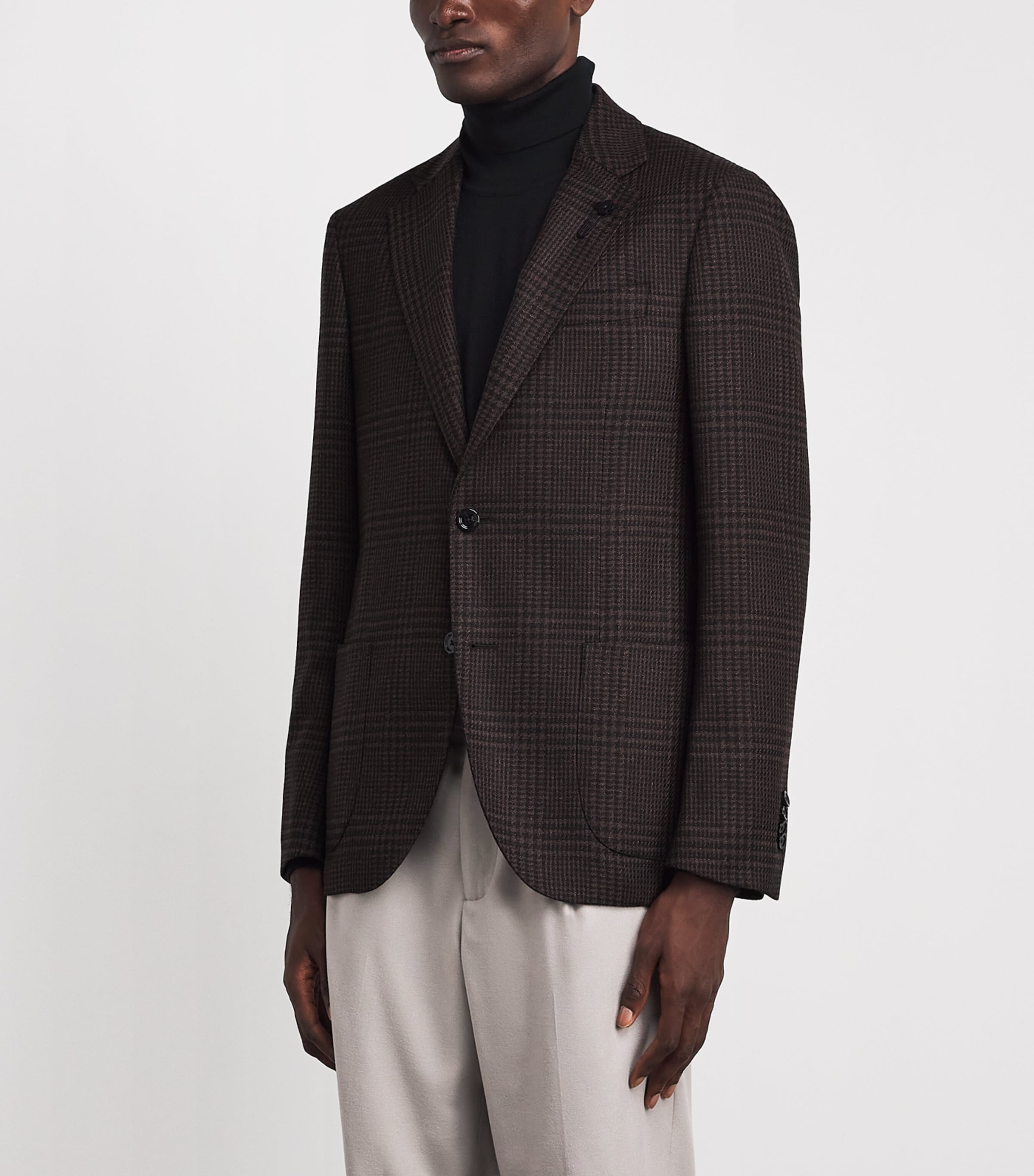 Lardini Mens Virgin Wool-Cashmere Check Blazer Check Brwn/blk Image 4