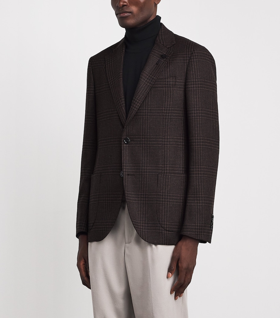 Lardini Mens Virgin Wool-Cashmere Check Blazer Check Brwn/blk Image 4